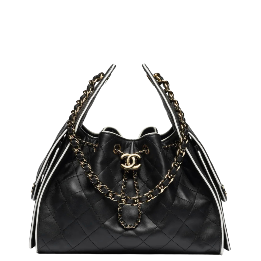 Chanel 25 Small Handbag Calfskin & Gold-Tone Metal Black & White