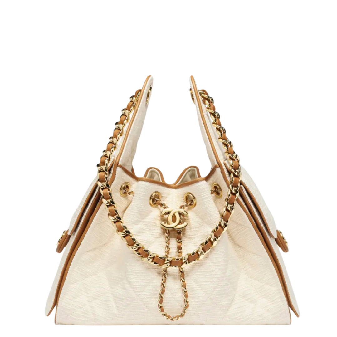 Chanel 25 Small Handbag Canvas, Calfskin & Gold-Tone Metal Ecru & Camel