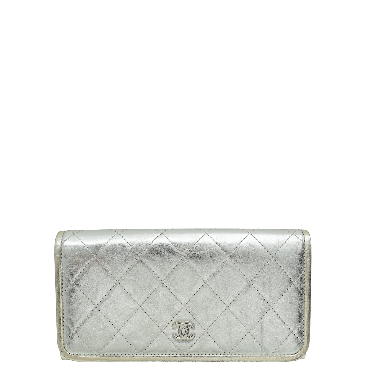 Chanel Metallic Silver CC Classic Flap Long Wallet