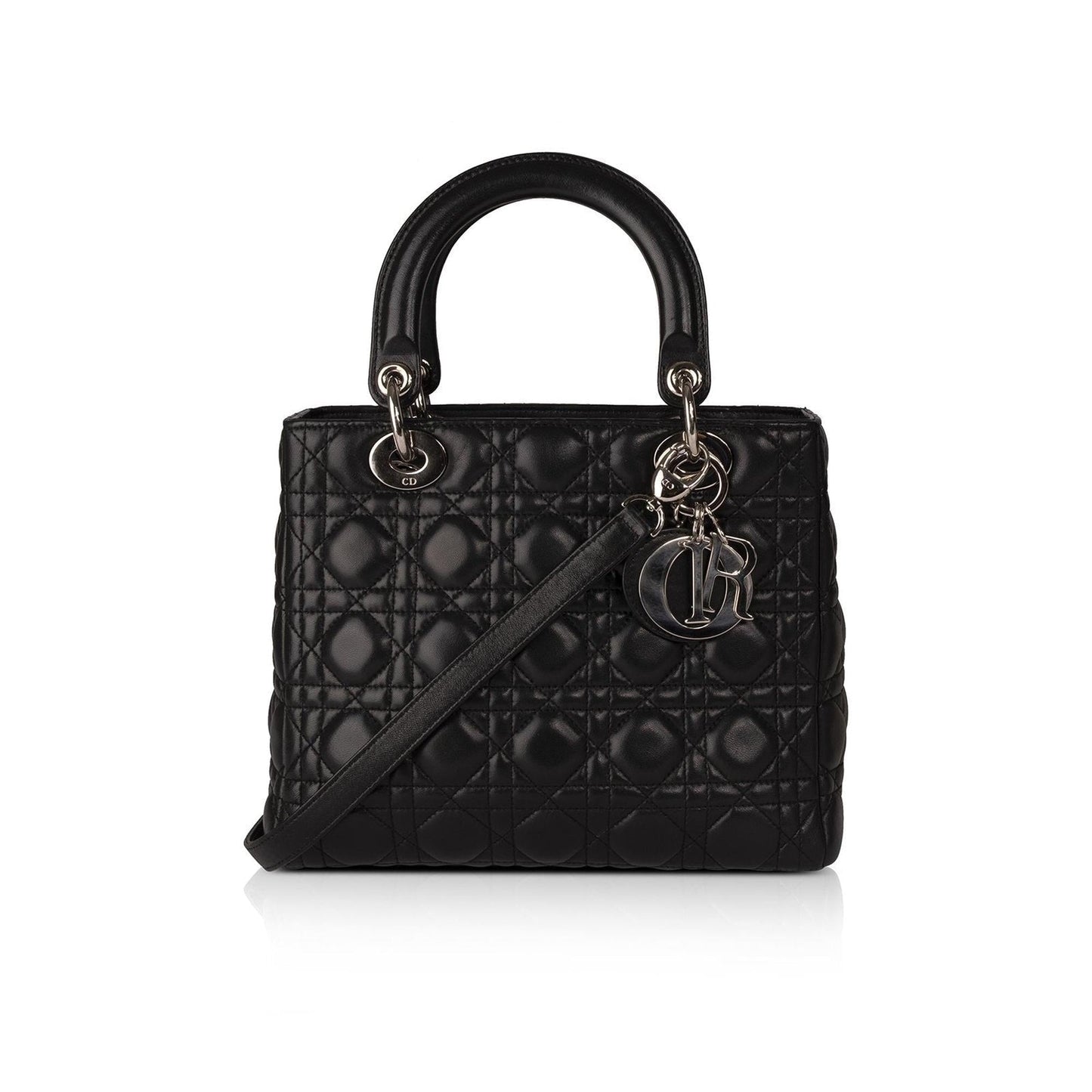 Christian Dior Black Lambskin Medium Lady Dior Bag