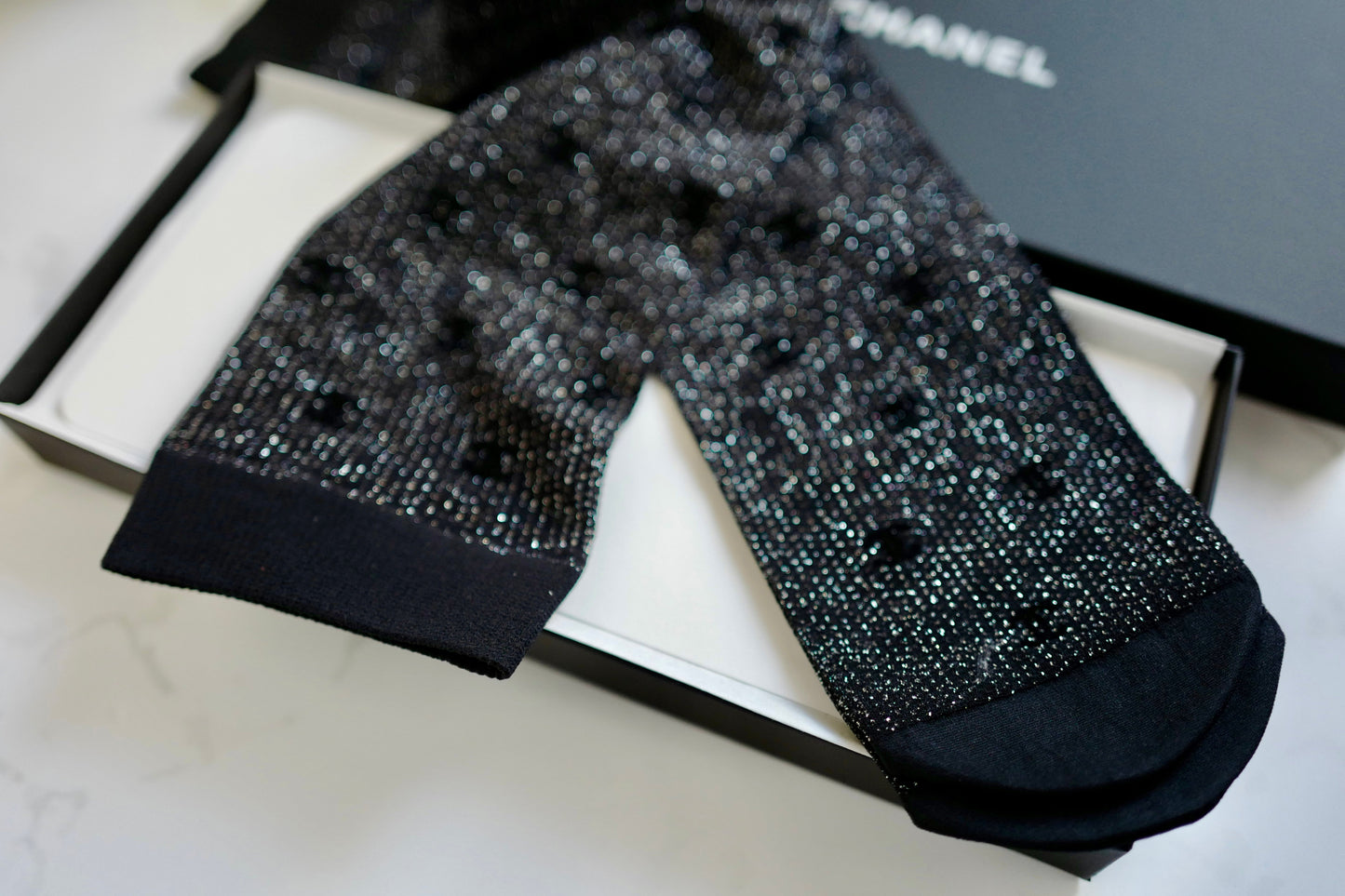 BNIB Chanel 24K Black CC Logo Runway Socks M Size Fall/Winter Collections