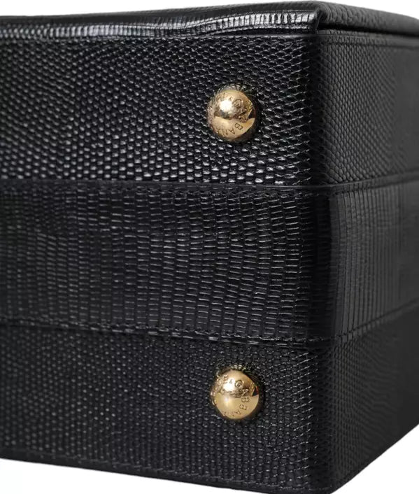 Dolce & Gabbana Black Lizard Embossed Double Box Bag