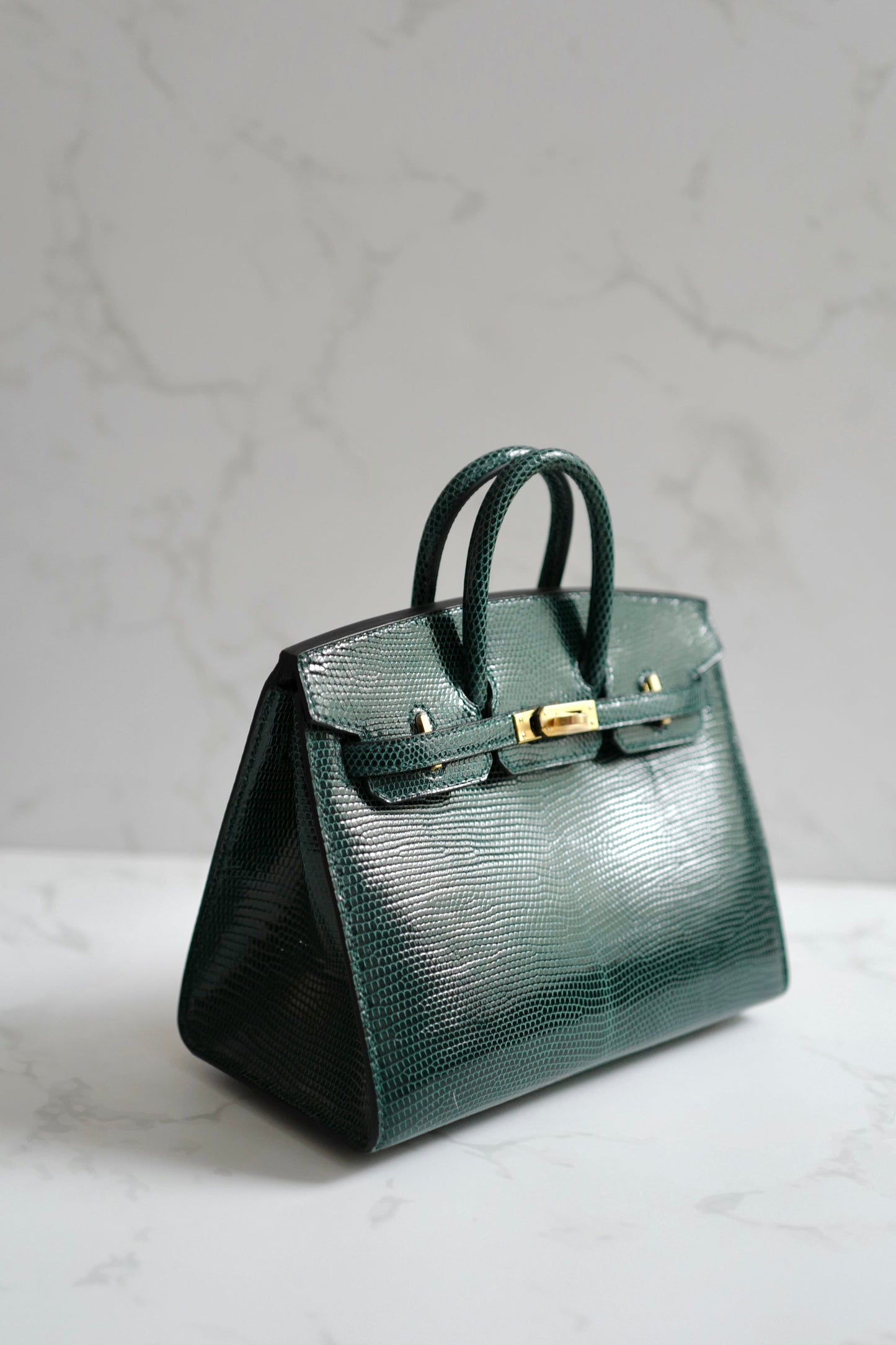 Hermes BIRKIN 20 Lizard Lisse in Vert Cypress Gold Hardware