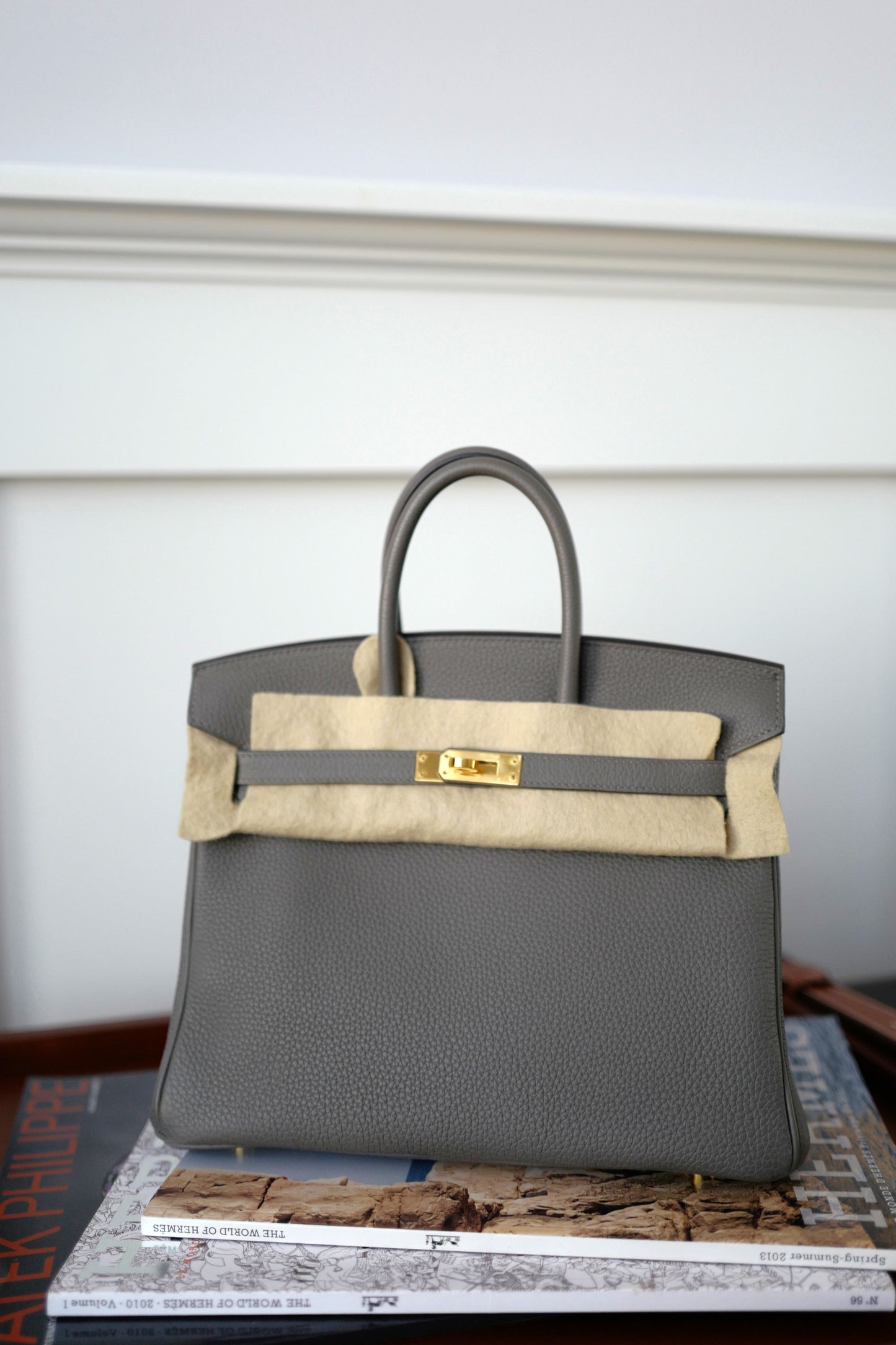 NEW Hermes Birkin 25 Gris Meyer Togo Gold Hardware Complete With Receipt