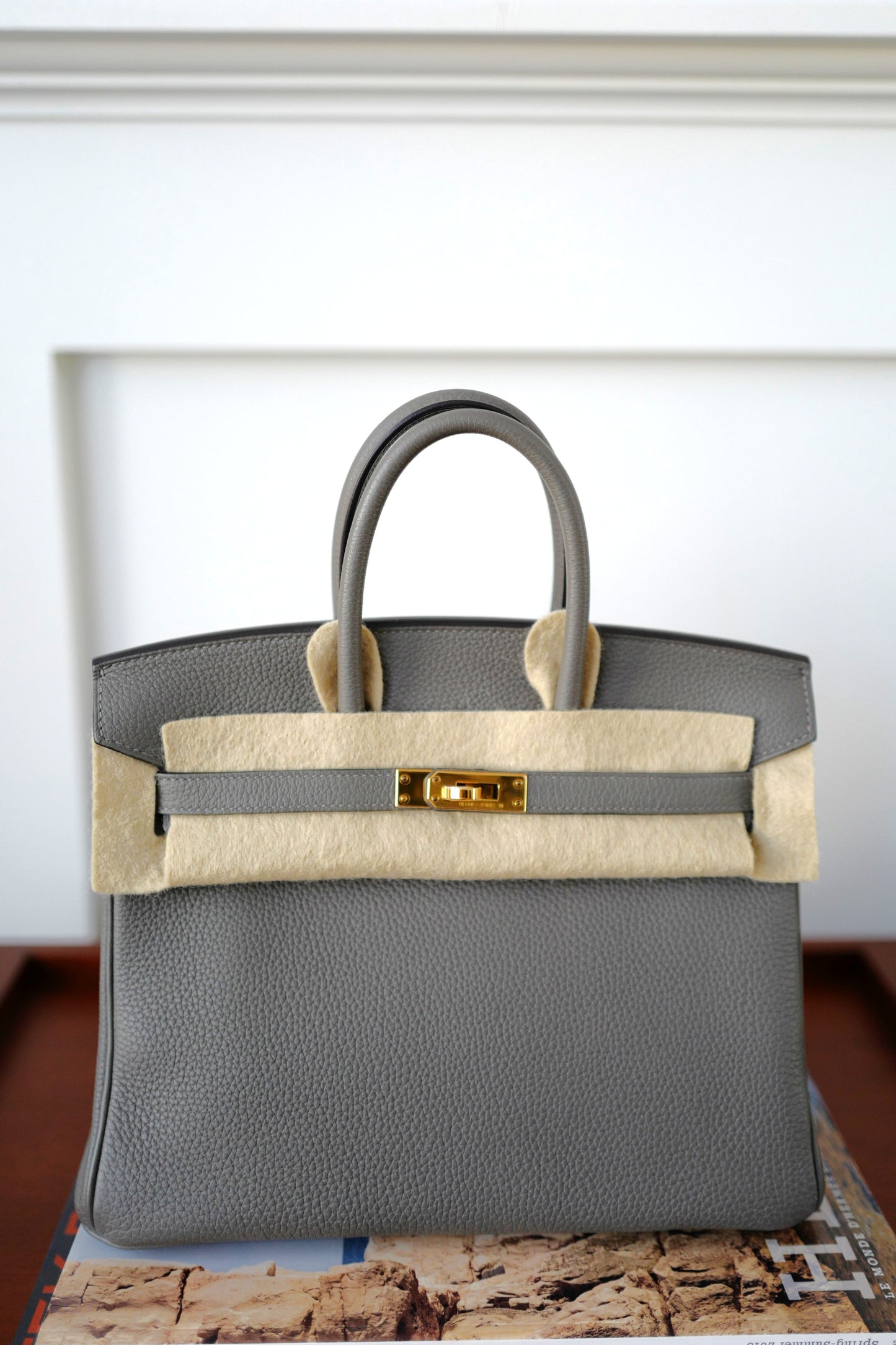 NEW Hermes Birkin 25 Gris Meyer Togo Gold Hardware Complete With Receipt