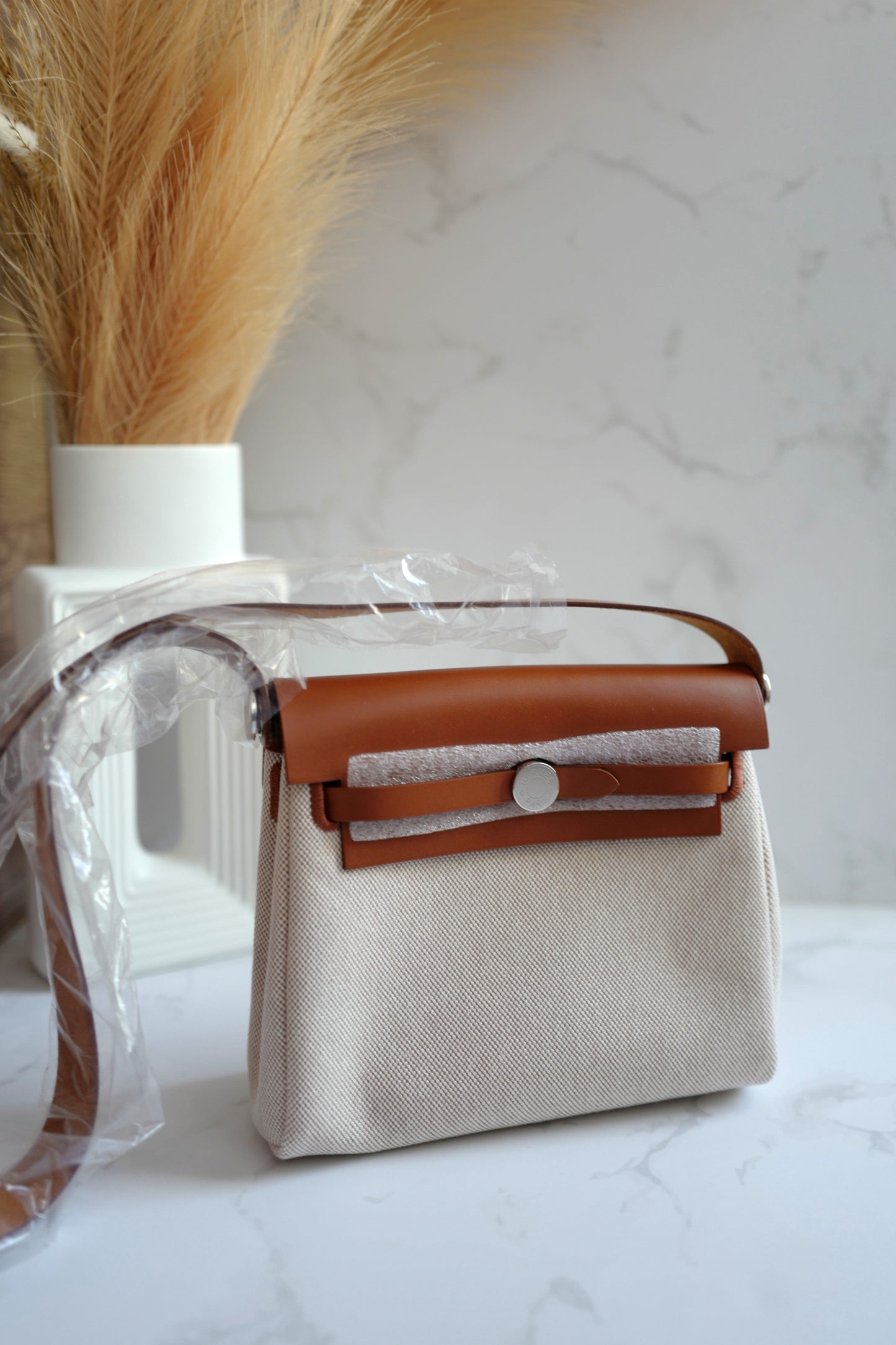 BNIB Hermes Mini Herbag Fauve/Ecru Beige with Palladium HW