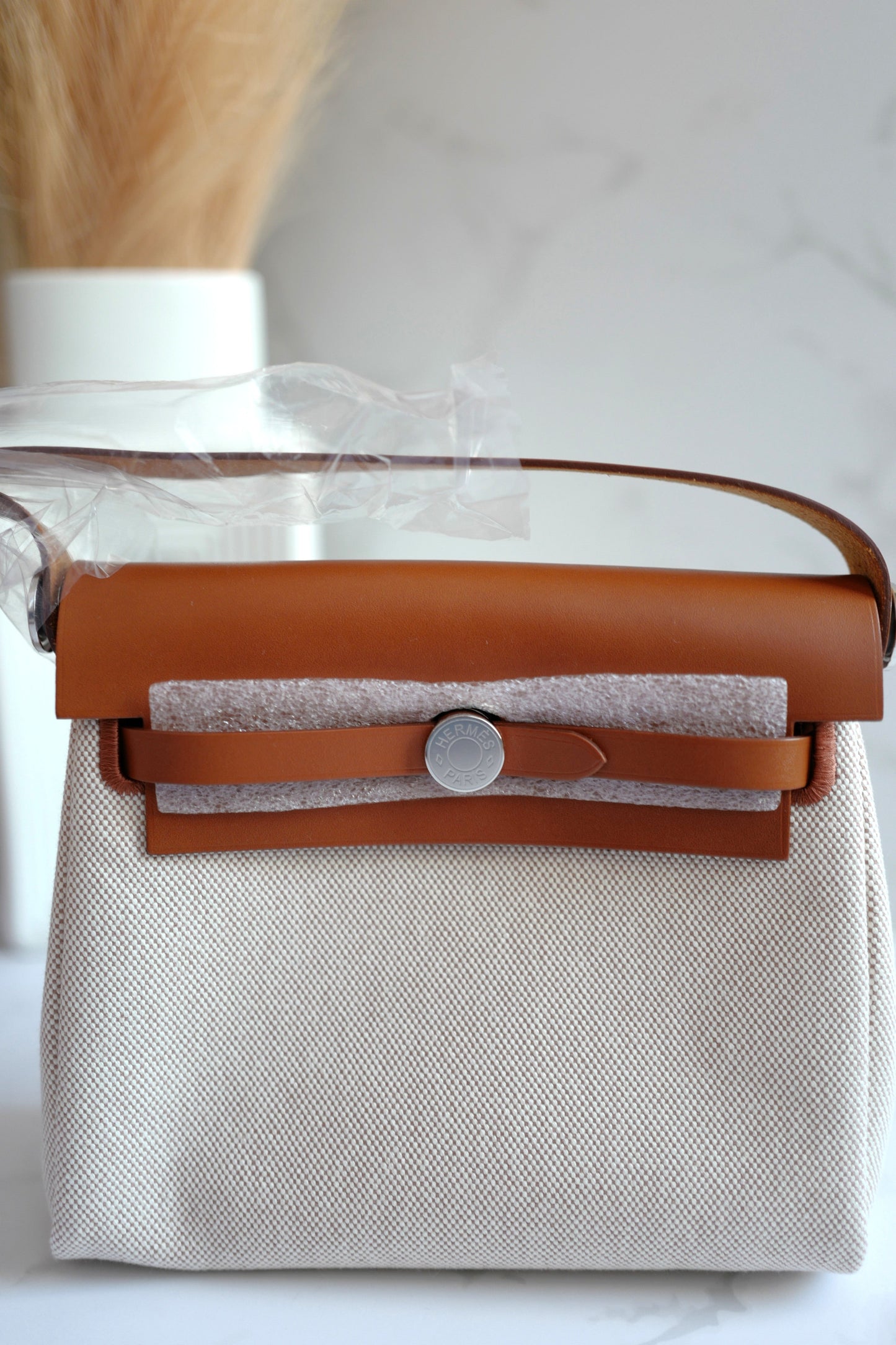 BNIB Hermes Mini Herbag Fauve/Ecru Beige with Palladium HW