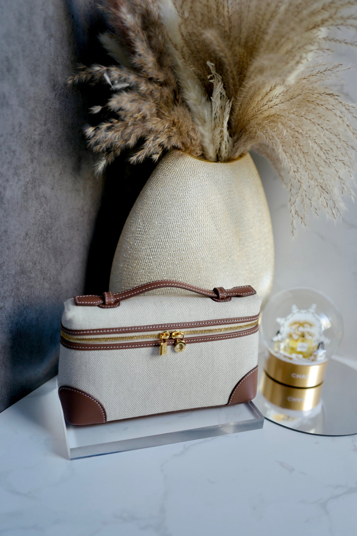 NEW Loro Piana Extra Pocket L19 Vanity Pouch Crossbody Bag Toile Brown Gold HW