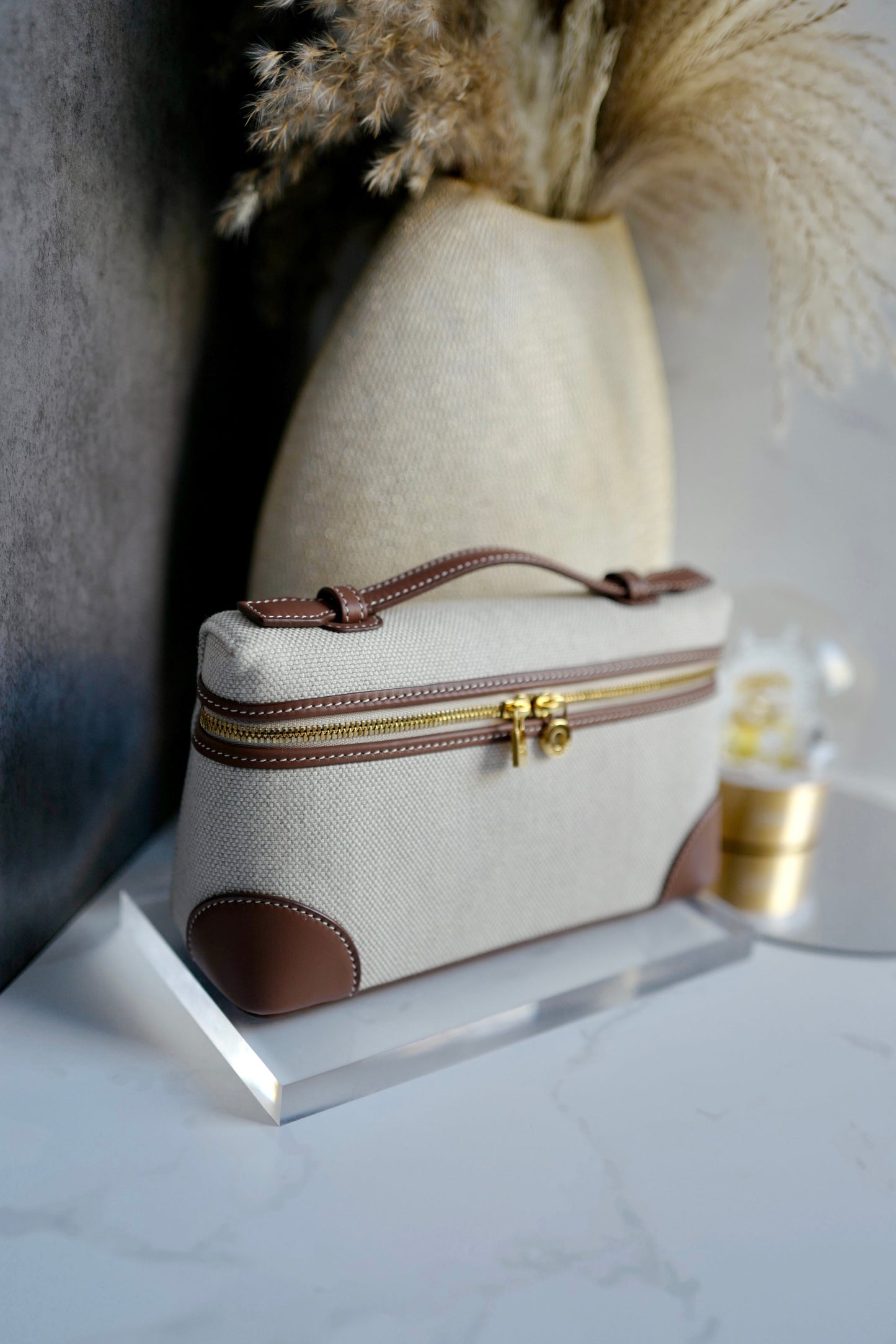 NEW Loro Piana Extra Pocket L19 Vanity Pouch Crossbody Bag Toile Brown Gold HW