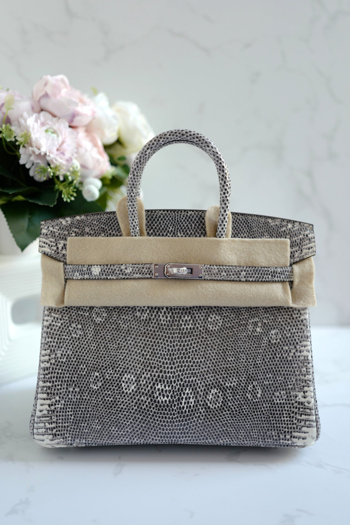 BNIB Hermes Lizard Birkin 25 Ombre Palladium HW W Stamp Complete Receipt