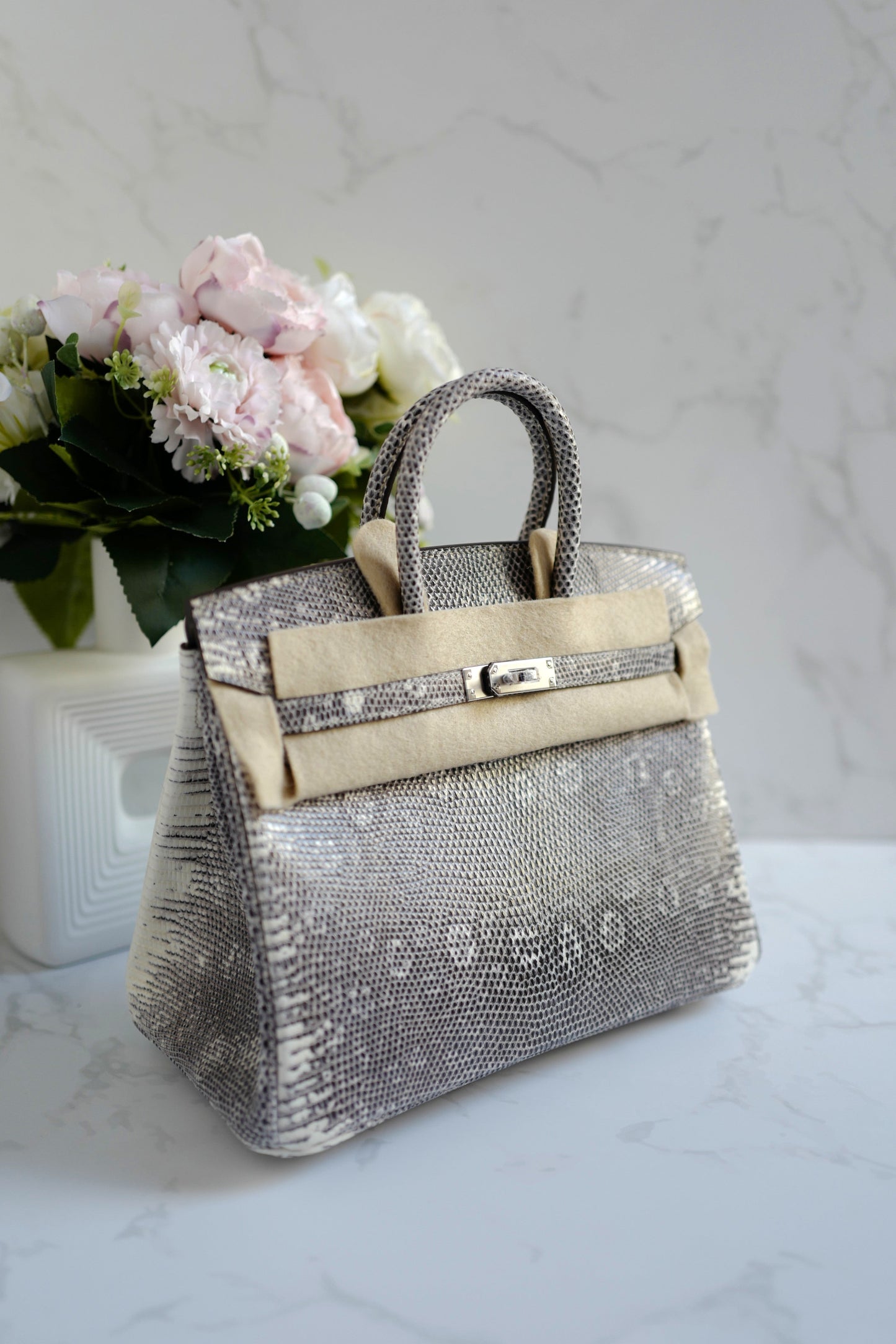 BNIB Hermes Lizard Birkin 25 Ombre Palladium HW W Stamp Complete Receipt
