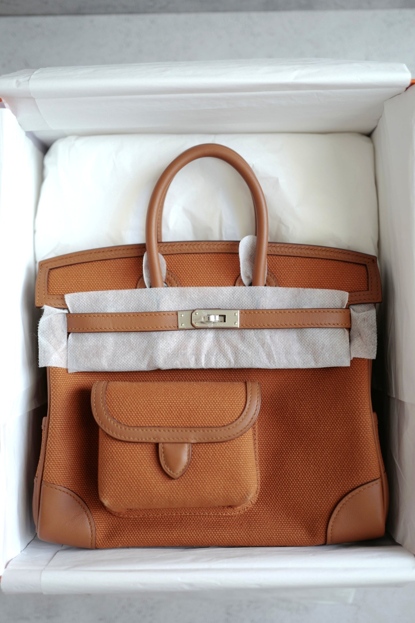 BNIB HERMÈS Birkin Cargo 25 Gold Swift leather &Toile canvas with Palladium HW
