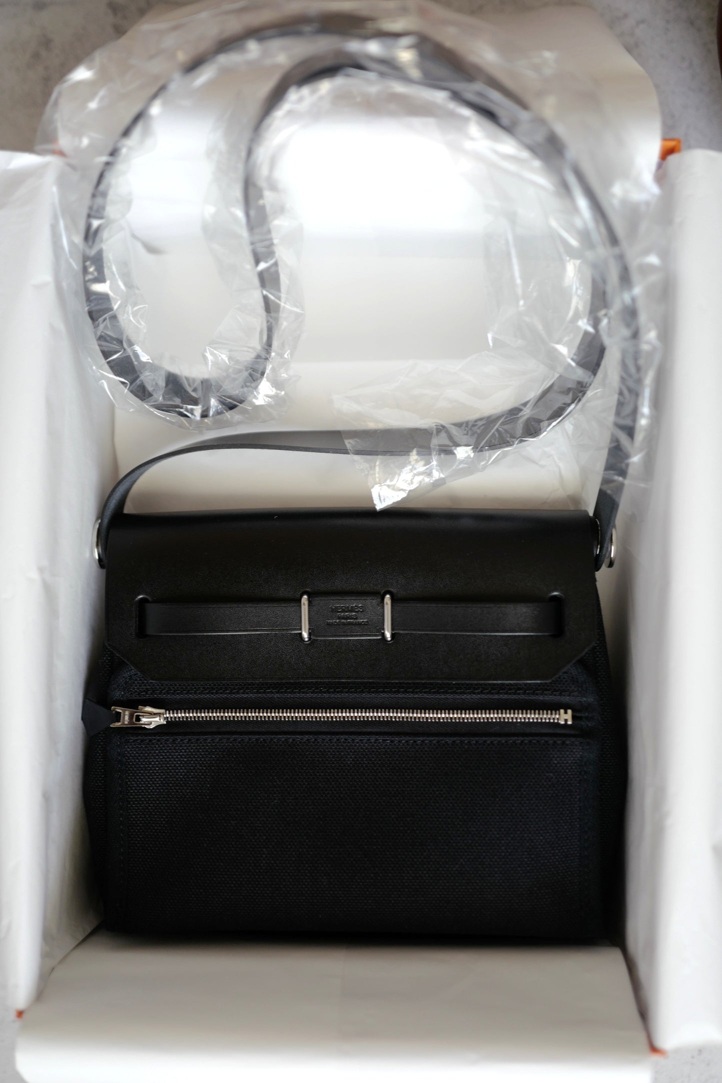 BNIB Hermes Mini Herbag In Black on Black W with Palladium hardware Crossbody