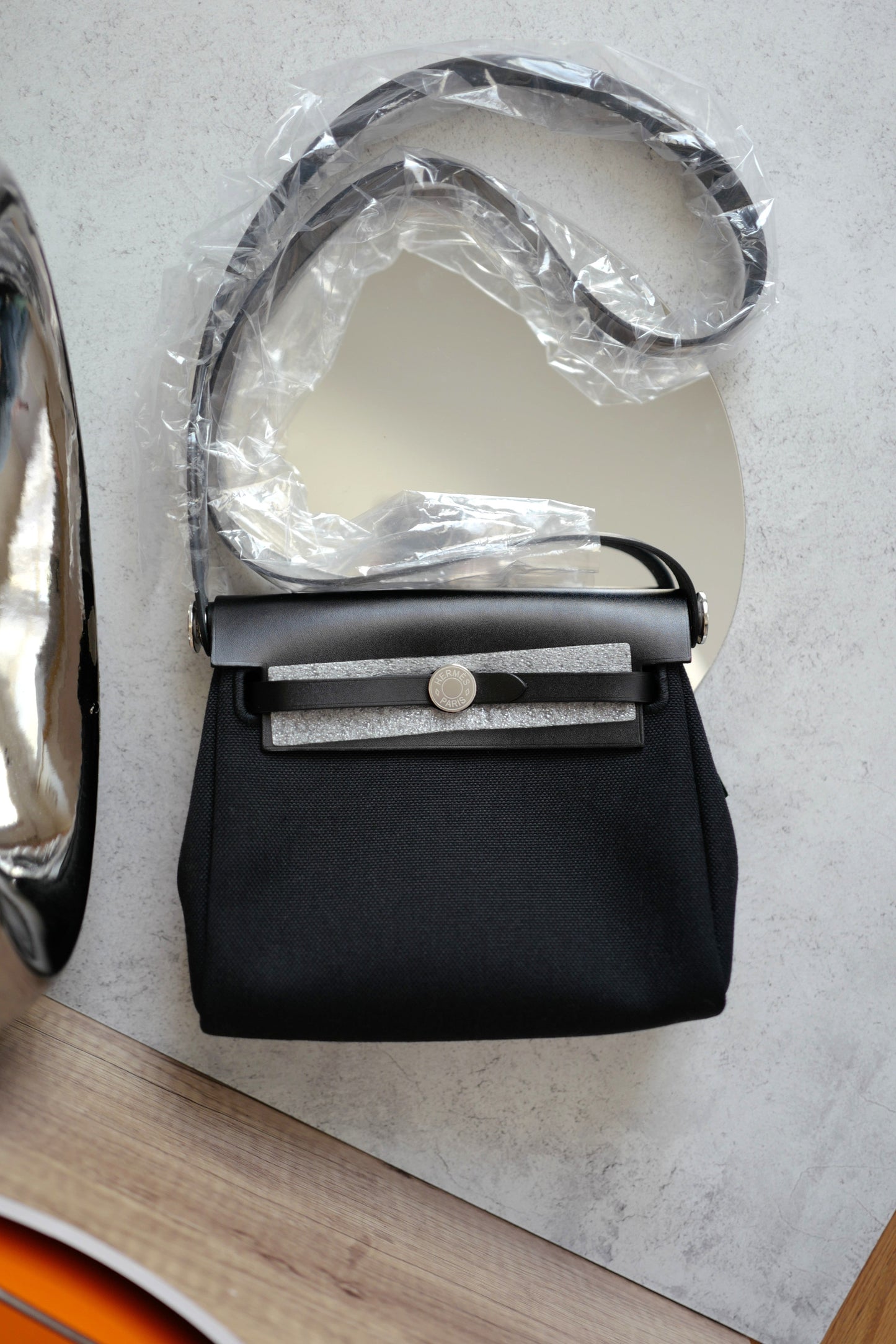 BNIB Hermes Mini Herbag In Black on Black W with Palladium hardware Crossbody