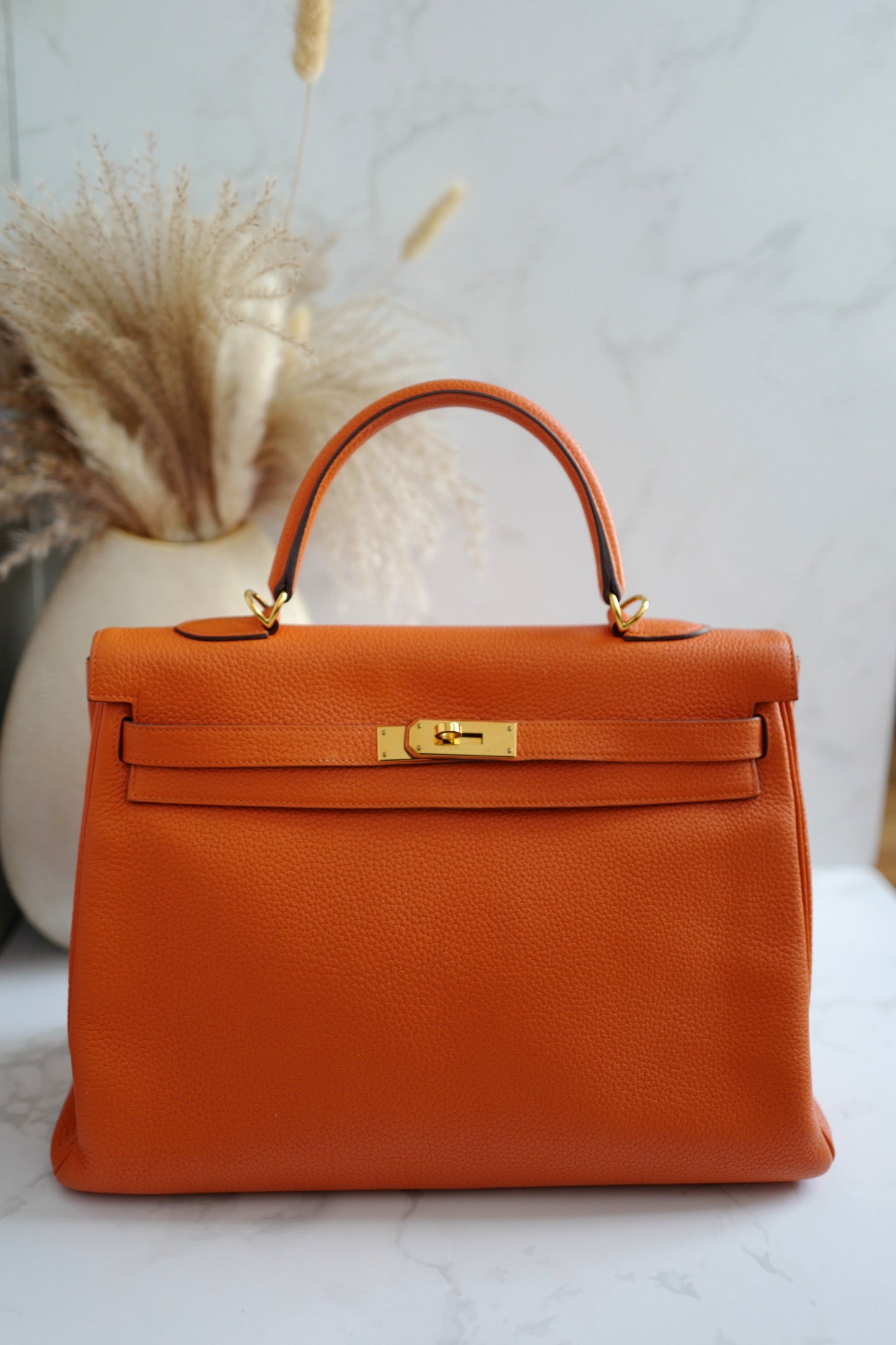Preowned Hermes Kelly 35 Orange Togo Gold Hardware #P