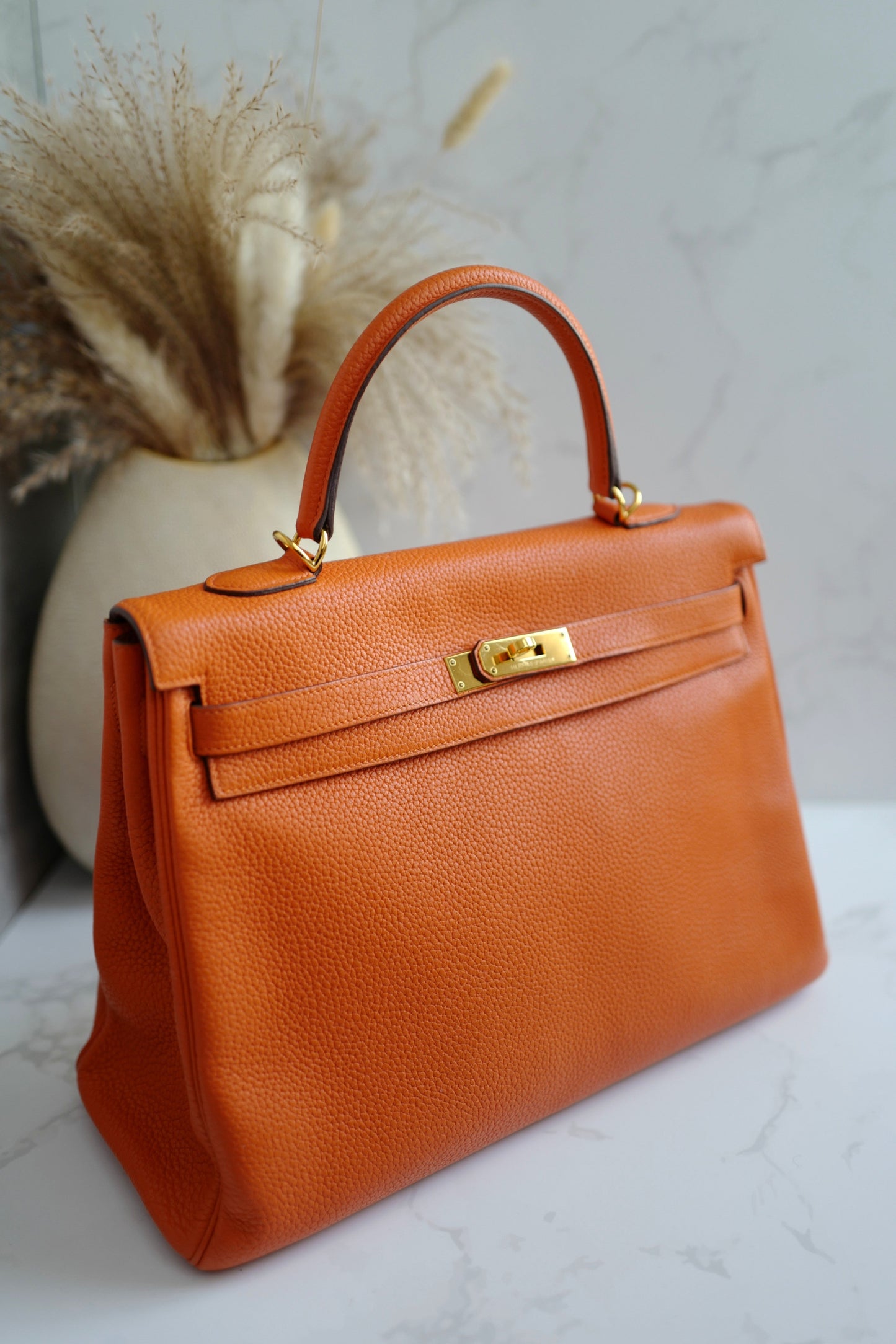Preowned Hermes Kelly 35 Orange Togo Gold Hardware #P