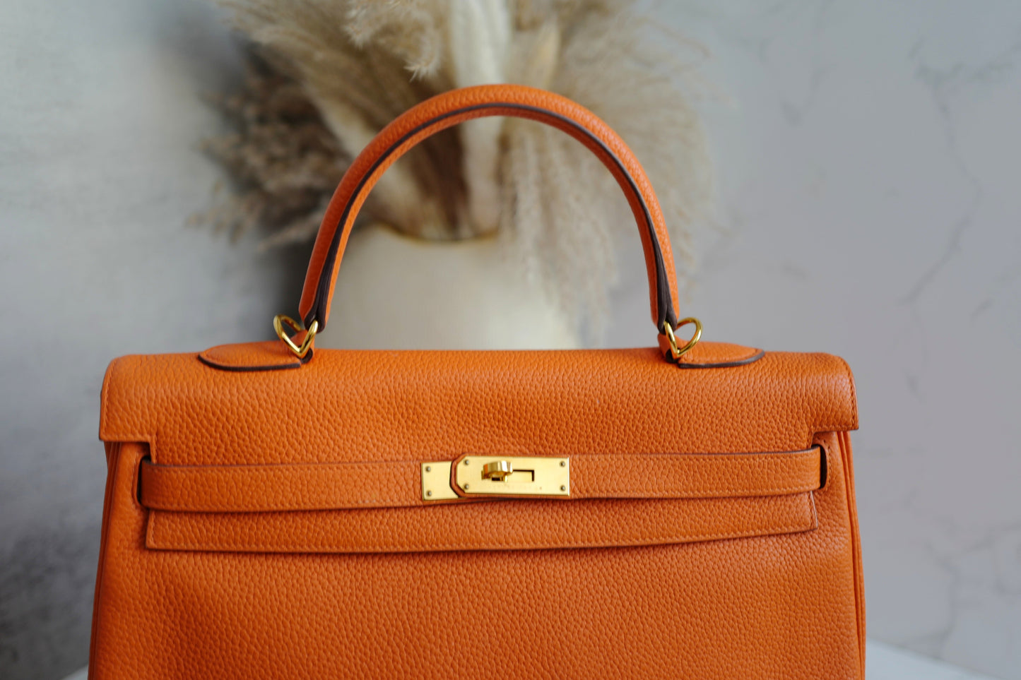Preowned Hermes Kelly 35 Orange Togo Gold Hardware #P