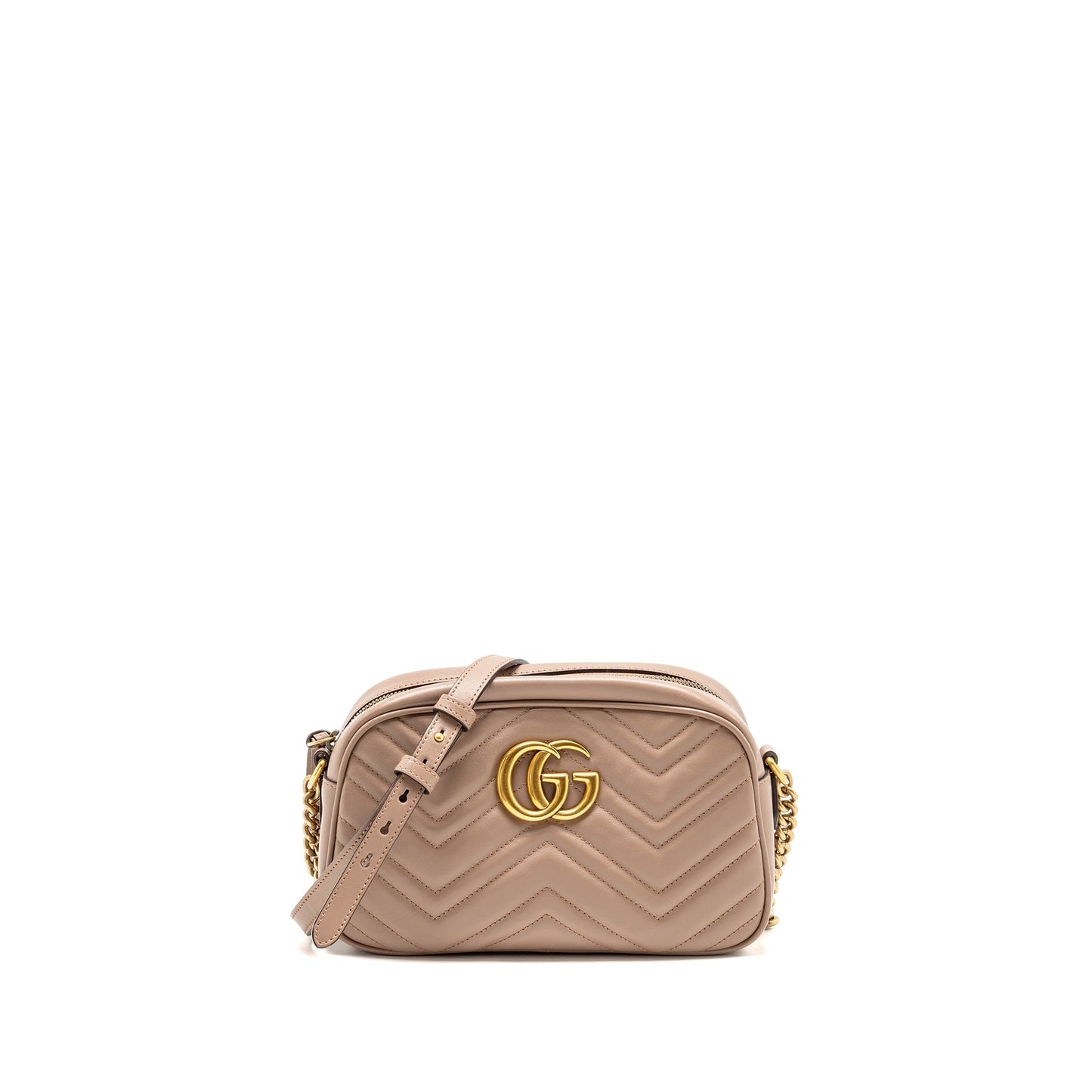 Gucci Small GG Marmont Camera Bag Matelasse Chevron Leather Pink GHW