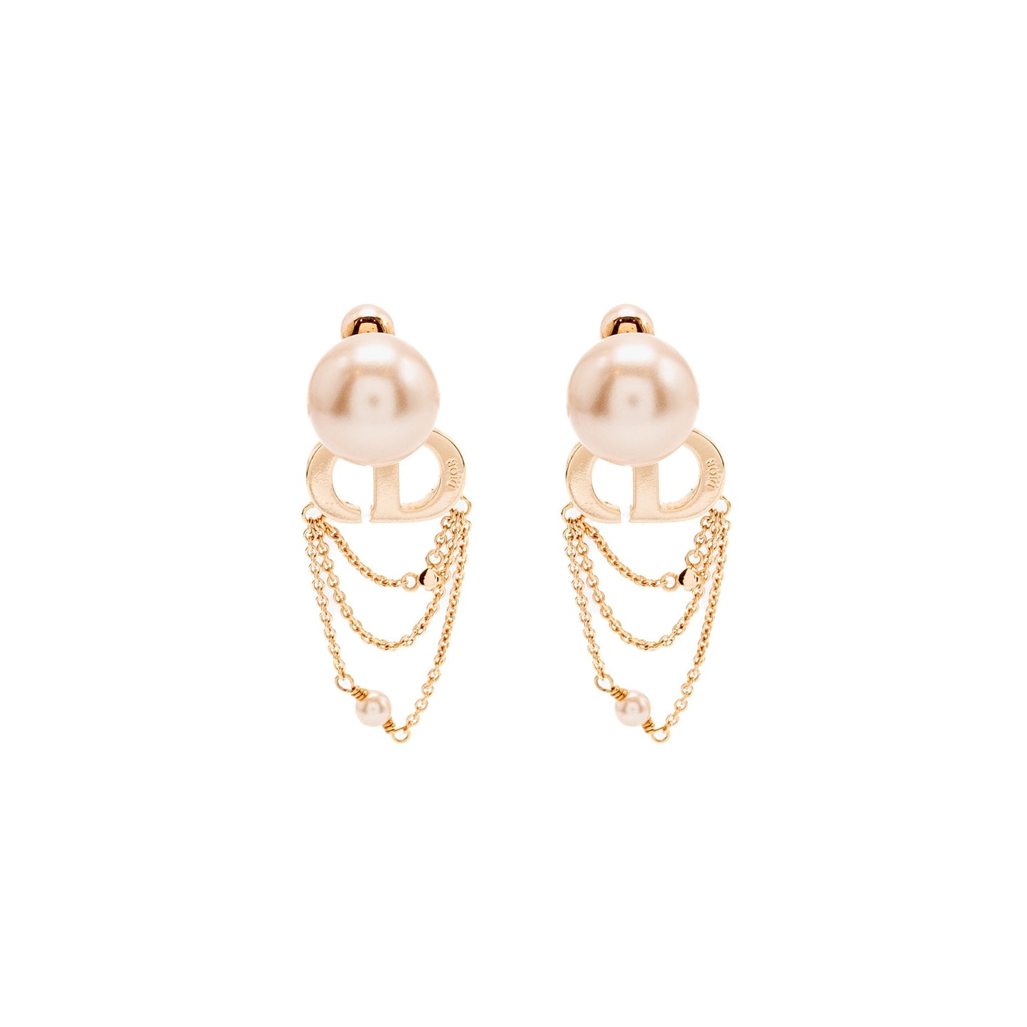 DIOR CD Crystal Dropped and Pearl Earrings Rose Gold Tone