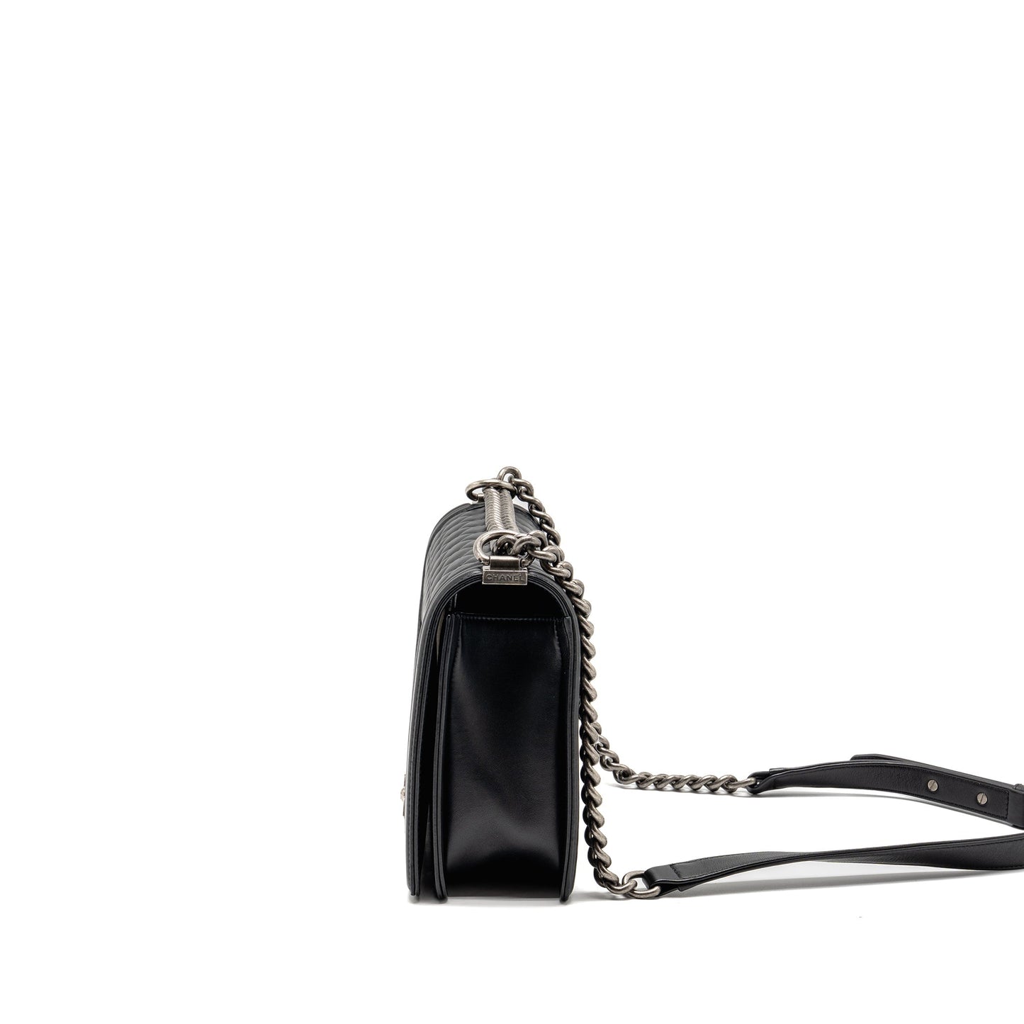 Chanel New Medium Boy Bag Calfskin Black Ruthenium Hardware