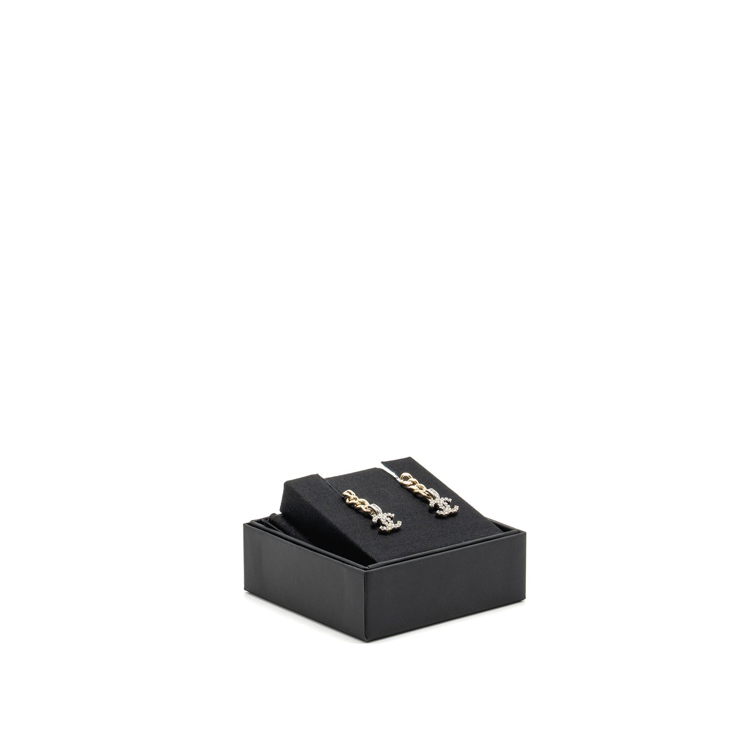 Chanel CC logo dropped earrings crystal silver/gold tone