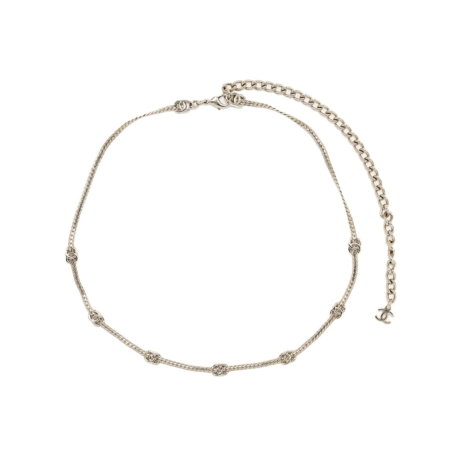 Chanel Mini CC logo 7 motif necklace silver tone