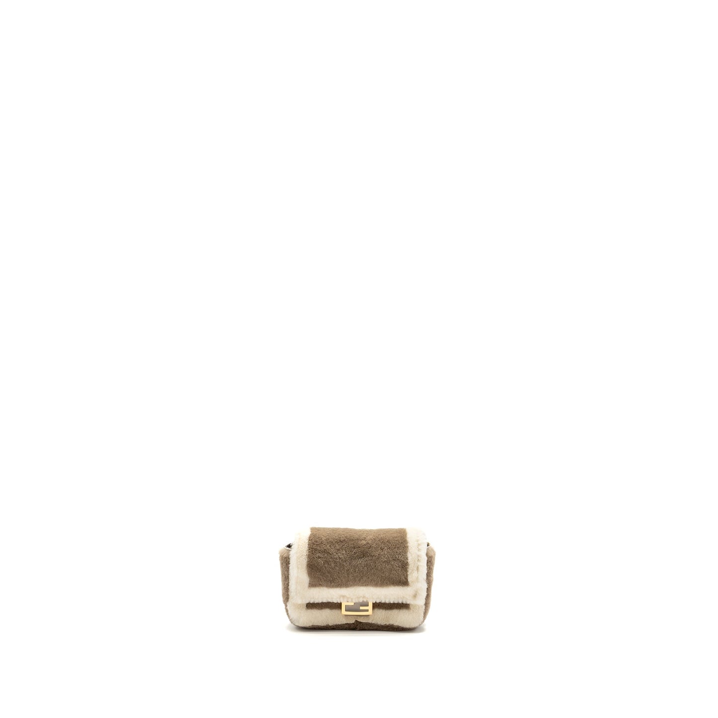 Fendi Nano Chain Baguette Charm Bag Shearling Brown/Cream GHW