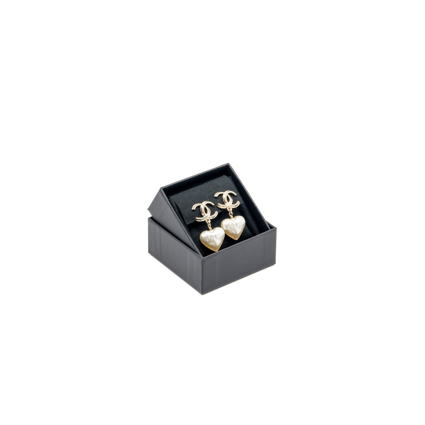 Chanel CC Logo Heart Drop Earclips Light Gold Tone