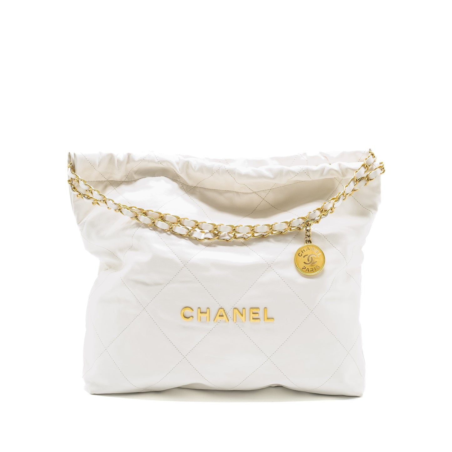 Chanel Medium 22bag calfskin white GHW (microchip)