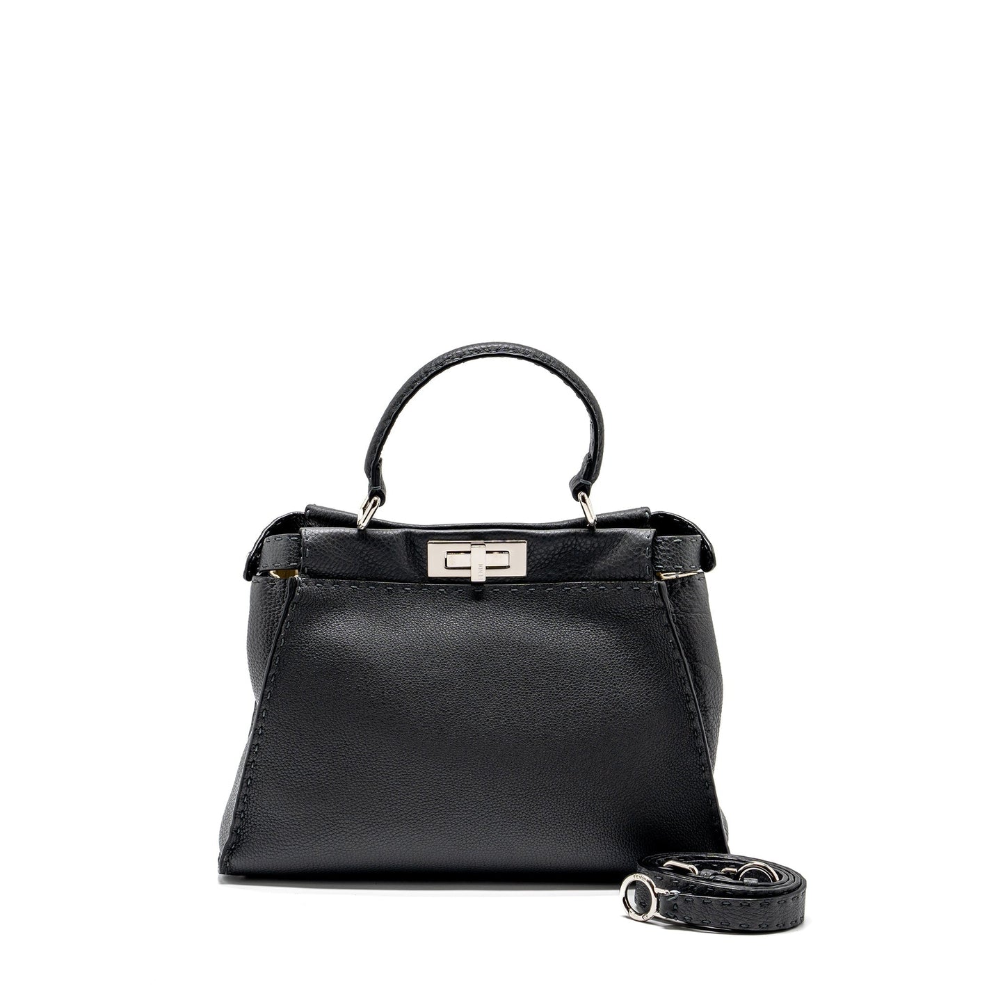 Fendi Medium Peekaboo Bag Selleria Leather Black SHW
