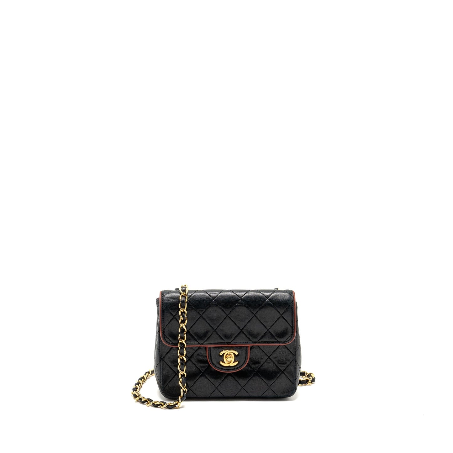 Chanel Vintage mini square flap bag lambskin black / red GHW