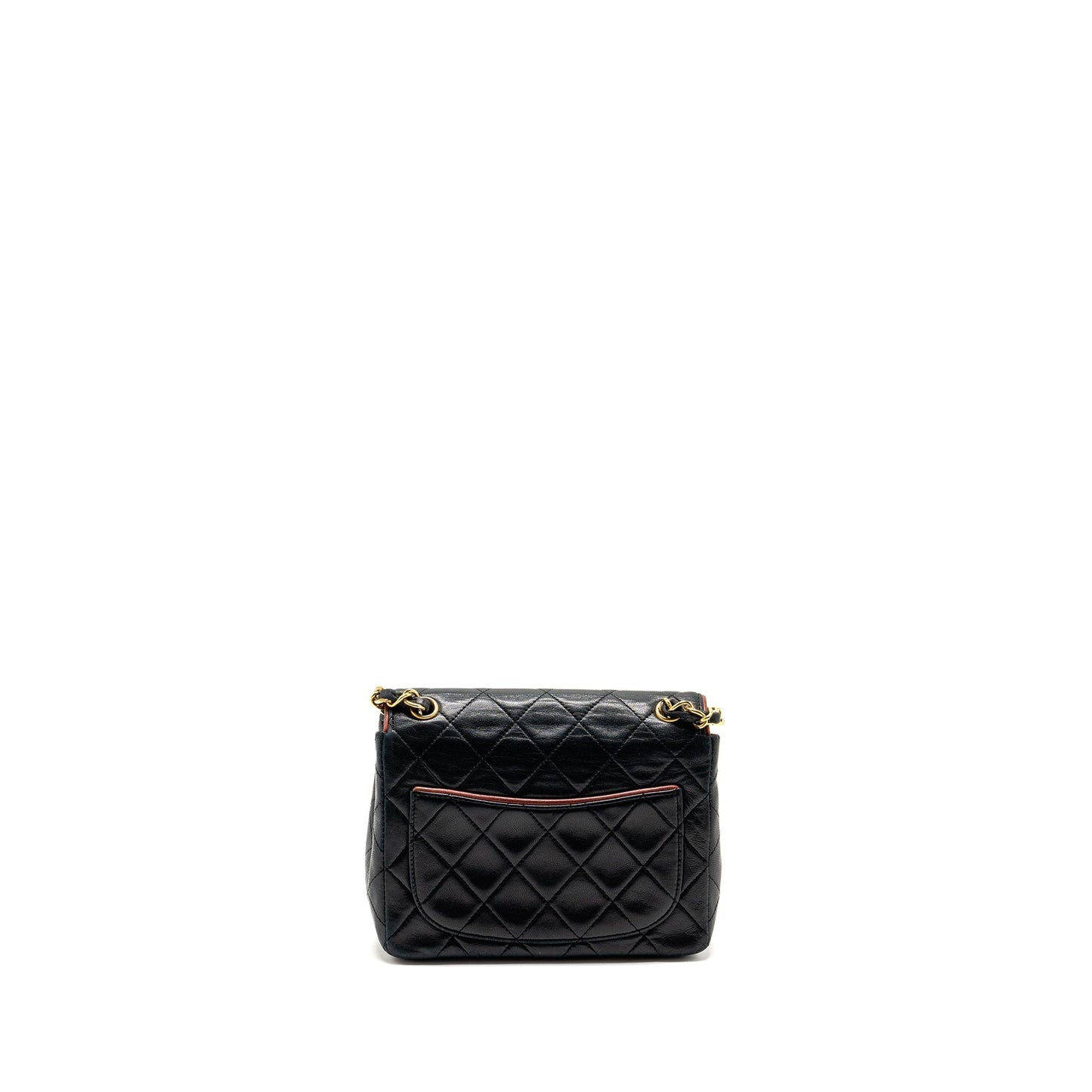 Chanel Vintage mini square flap bag lambskin black / red GHW