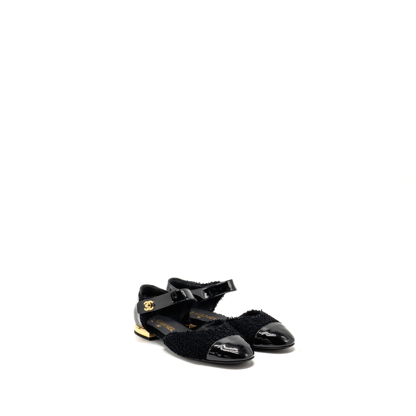 Chanel Size 39 21K CC Logo Ballerinas Tweed/Patent Calfskin Black GHW