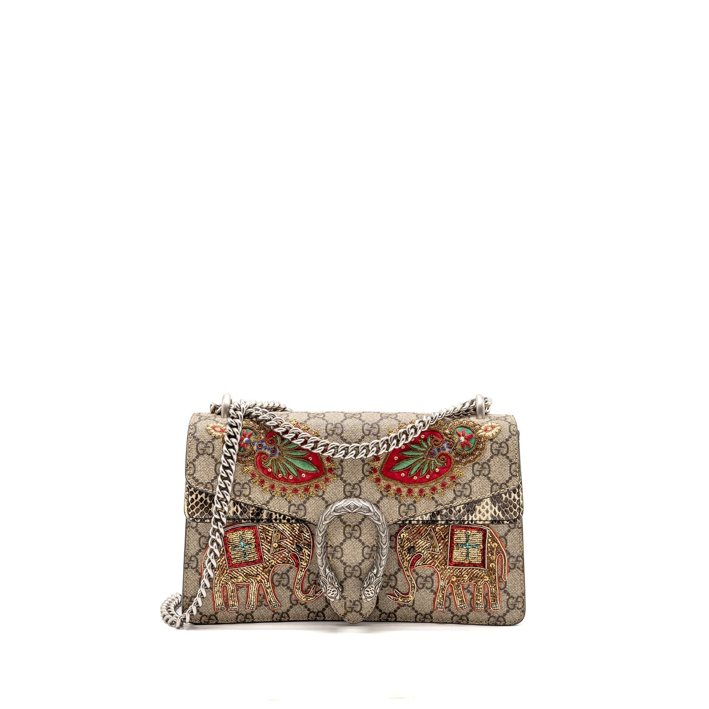 Gucci Small Elephant Embroidered Dionysus Shoulder Bag GG Supreme Canvas/Leather Beige/Multicolour SHW