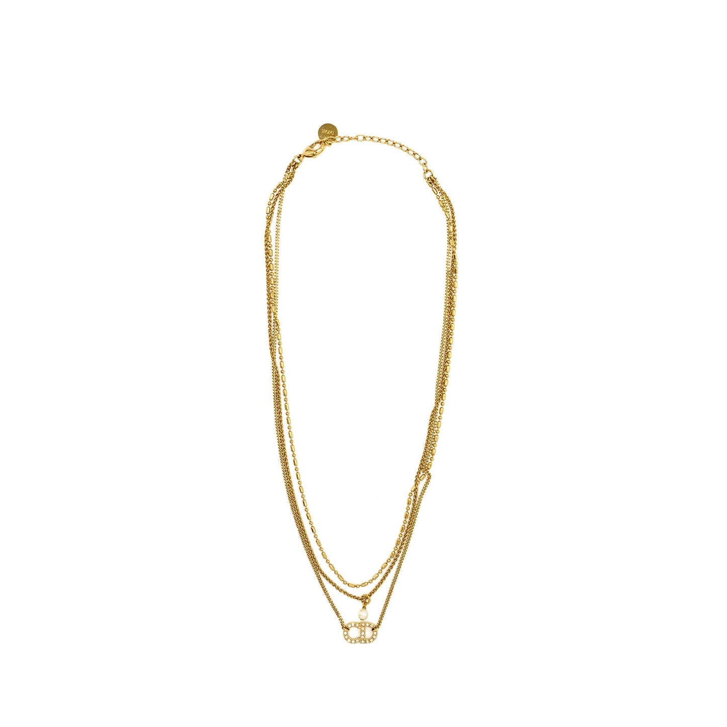 Dior CD and Pearl Necklace Crystal Gold Tone