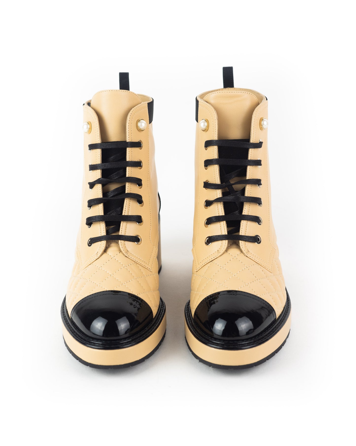 Chanel Pearl Embellished Leather Lace-Ups