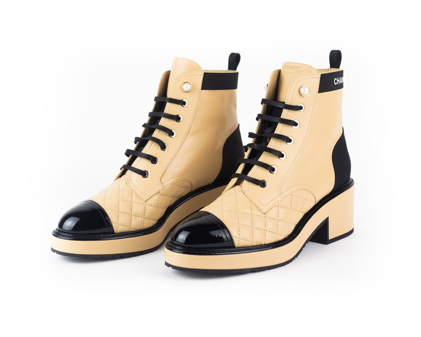 Chanel Pearl Embellished Leather Lace-Ups
