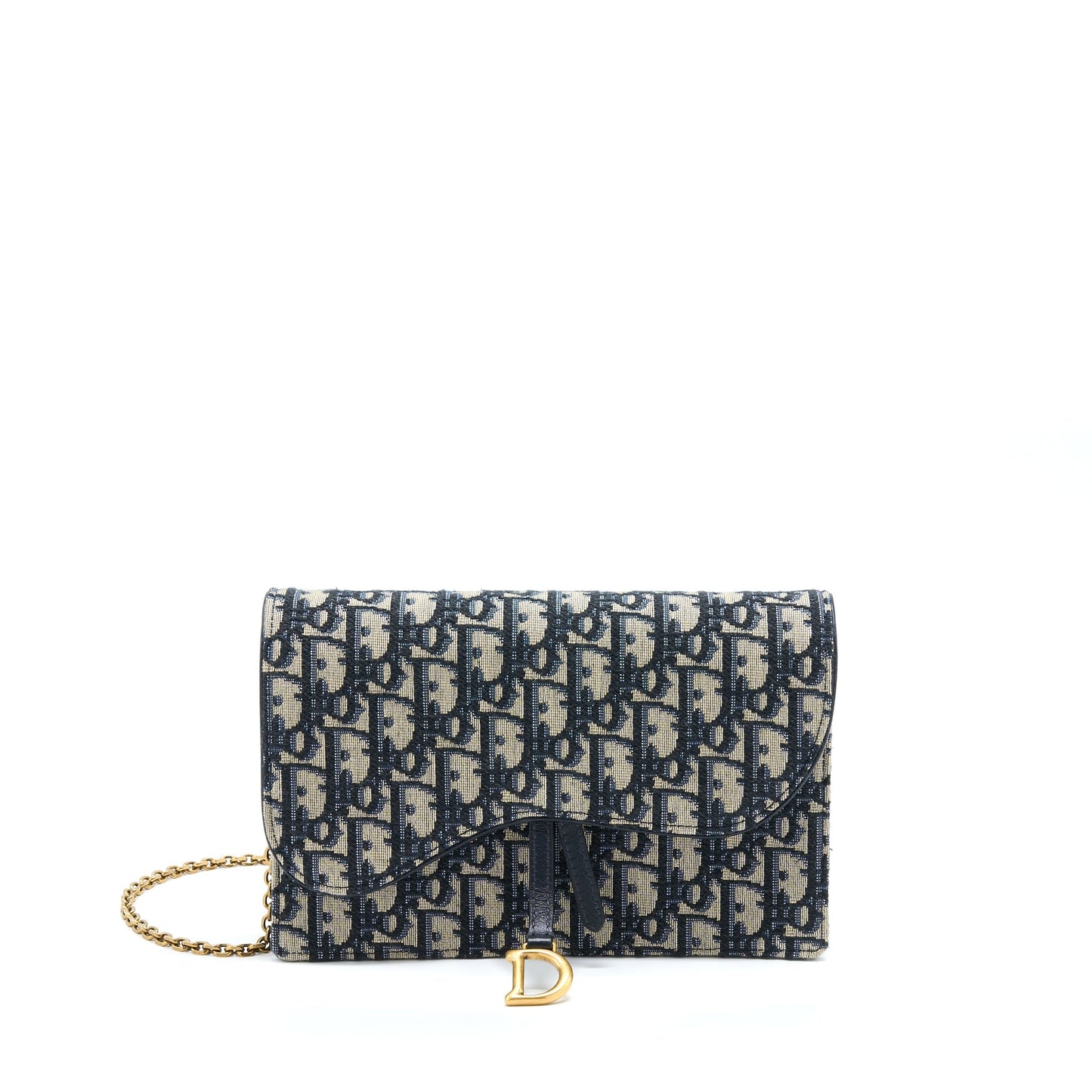 Dior Saddle Pouch With Chain Blue Dior Oblique Jacquard GHW