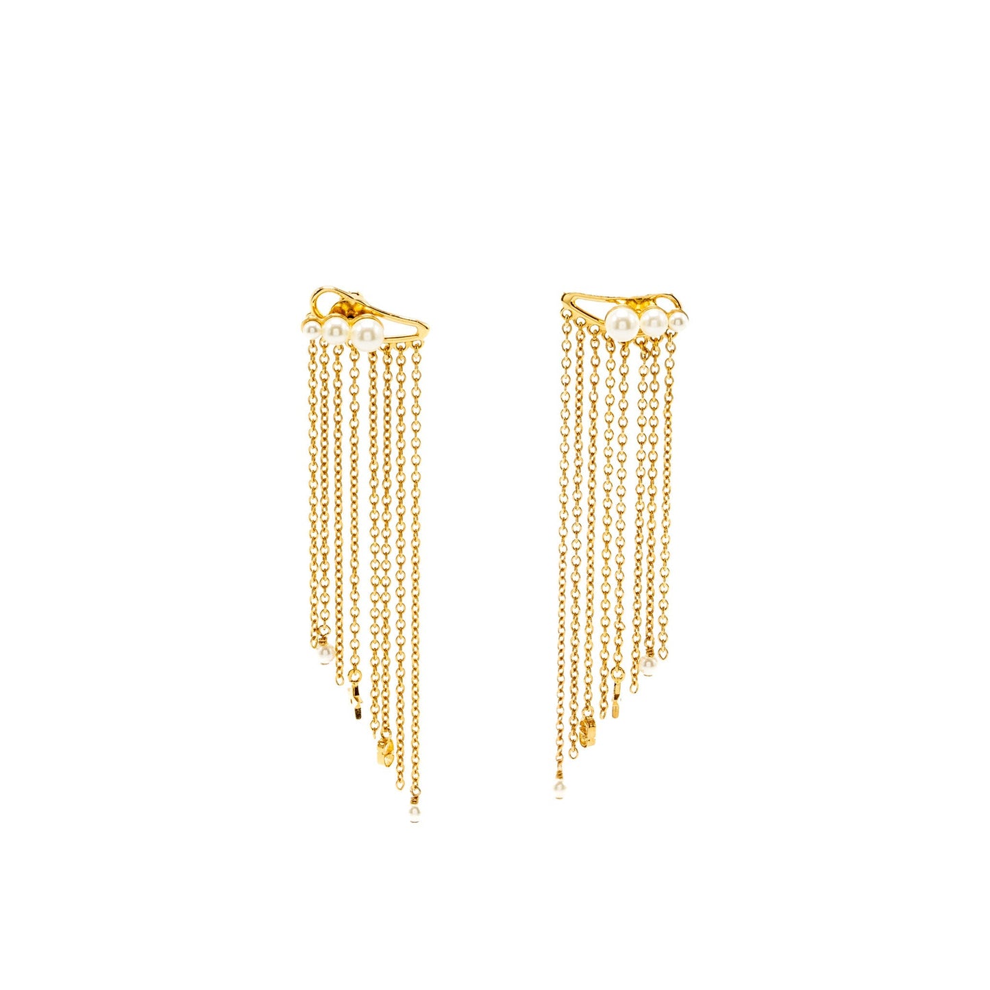 DIOR CD Star Pearls Dropped Earrings Gold Tone