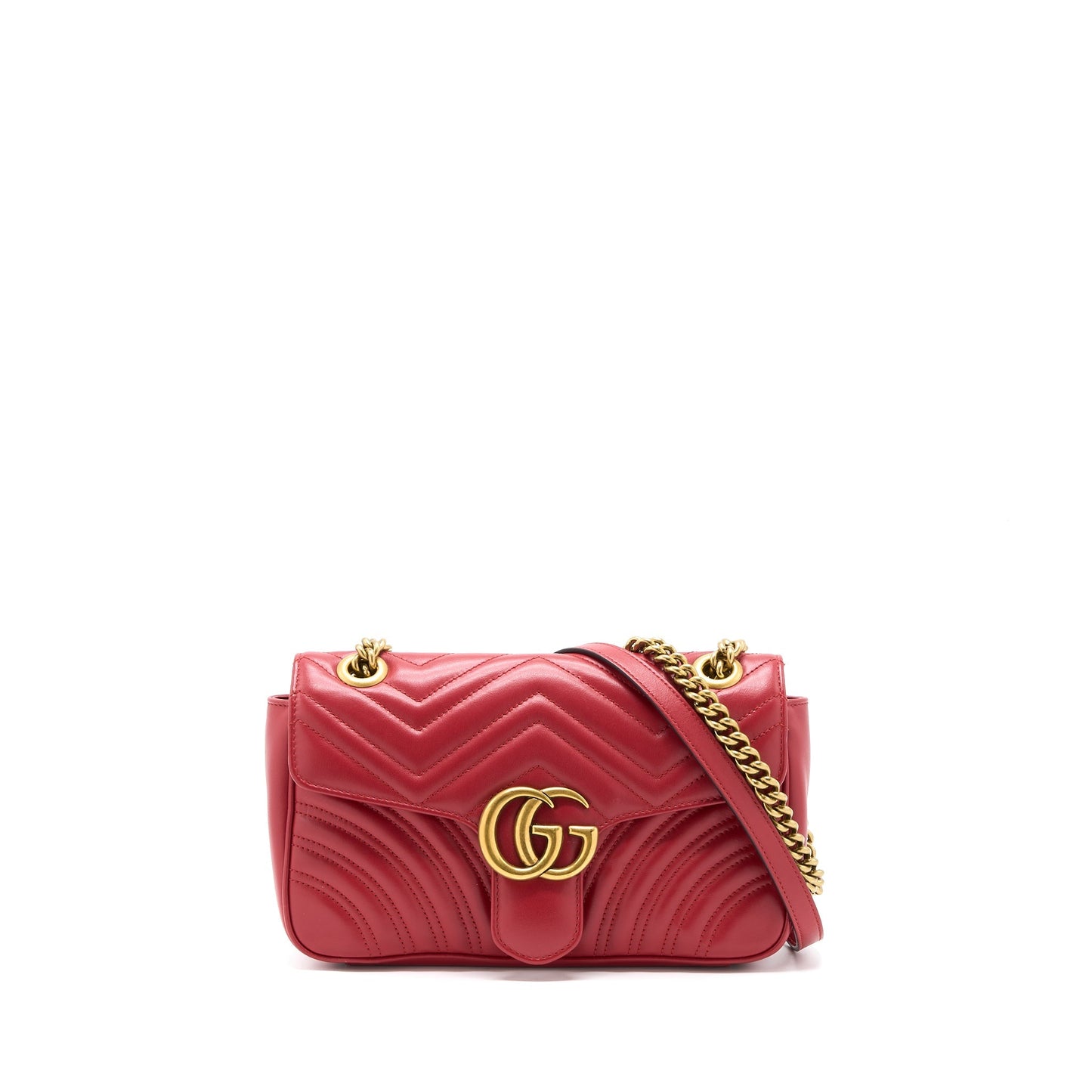 Gucci Small GG Marmont Matelasse Shoulder Bag Calfskin Red GHW