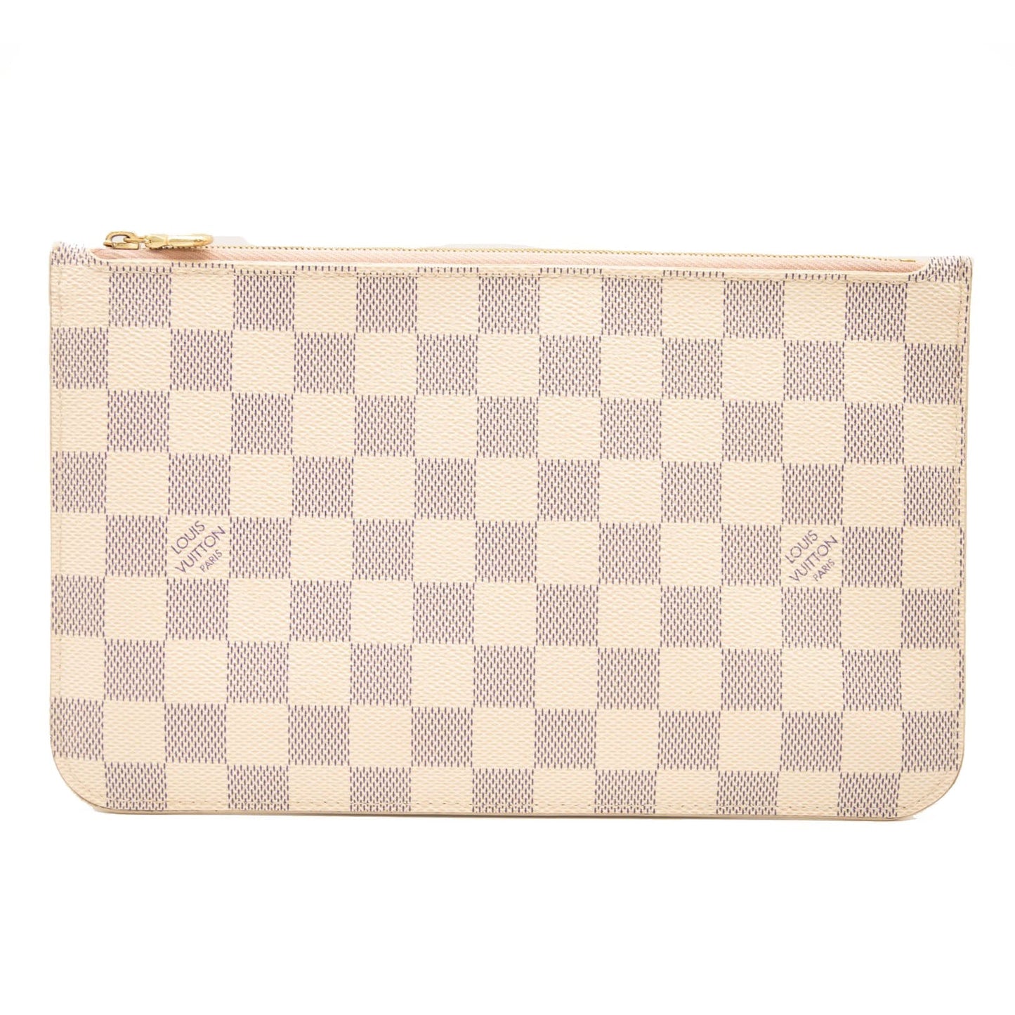 USED LOUIS VUITTON Damier Azur Neverfull MM GM Pochette in Rose Ballerine
