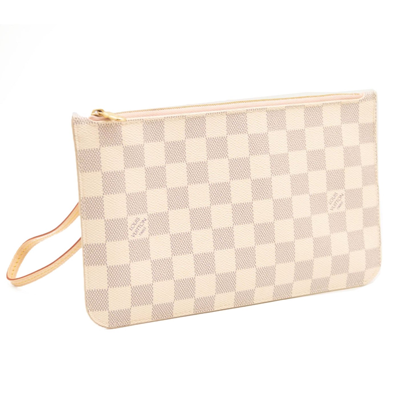 USED LOUIS VUITTON Damier Azur Neverfull MM GM Pochette in Rose Ballerine