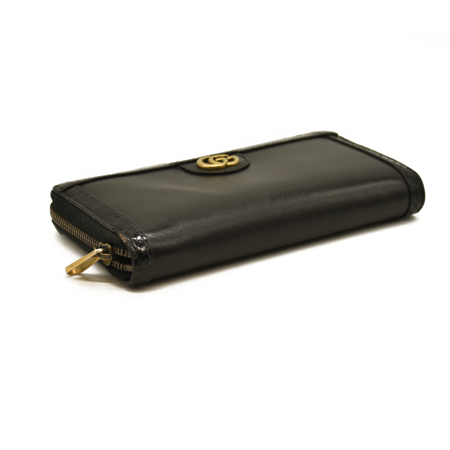 $550 Gucci Dollar Calfskin GG Marmont Zip Around Wallet Black