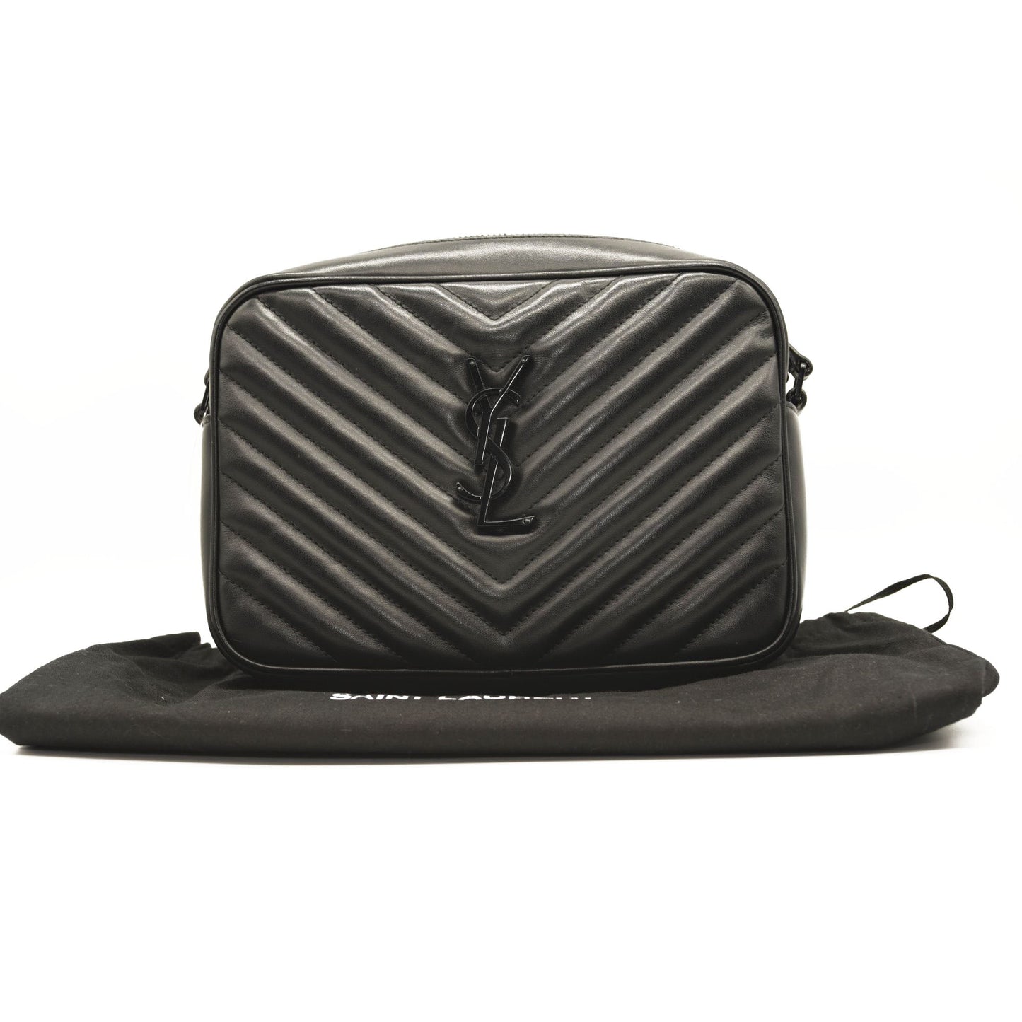 NEW $1790 SAINT LAURENT Calfskin Matelasse Monogram Monochrome Lou Camera Bag Black