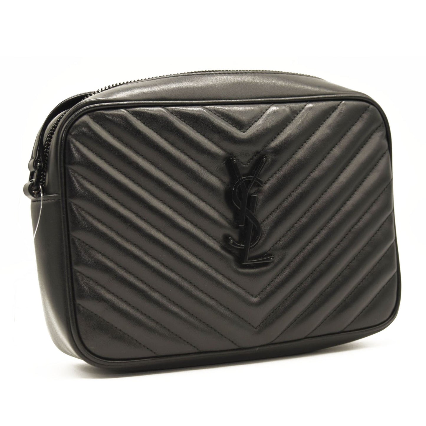 NEW $1790 SAINT LAURENT Calfskin Matelasse Monogram Monochrome Lou Camera Bag Black