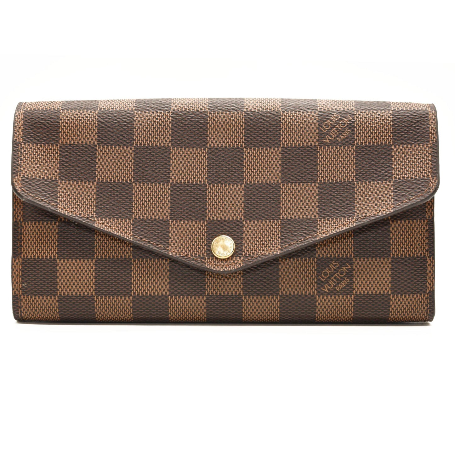 $720 LOUIS VUITTON Damier Ebene Sarah Wallet NM Rose Ballerine