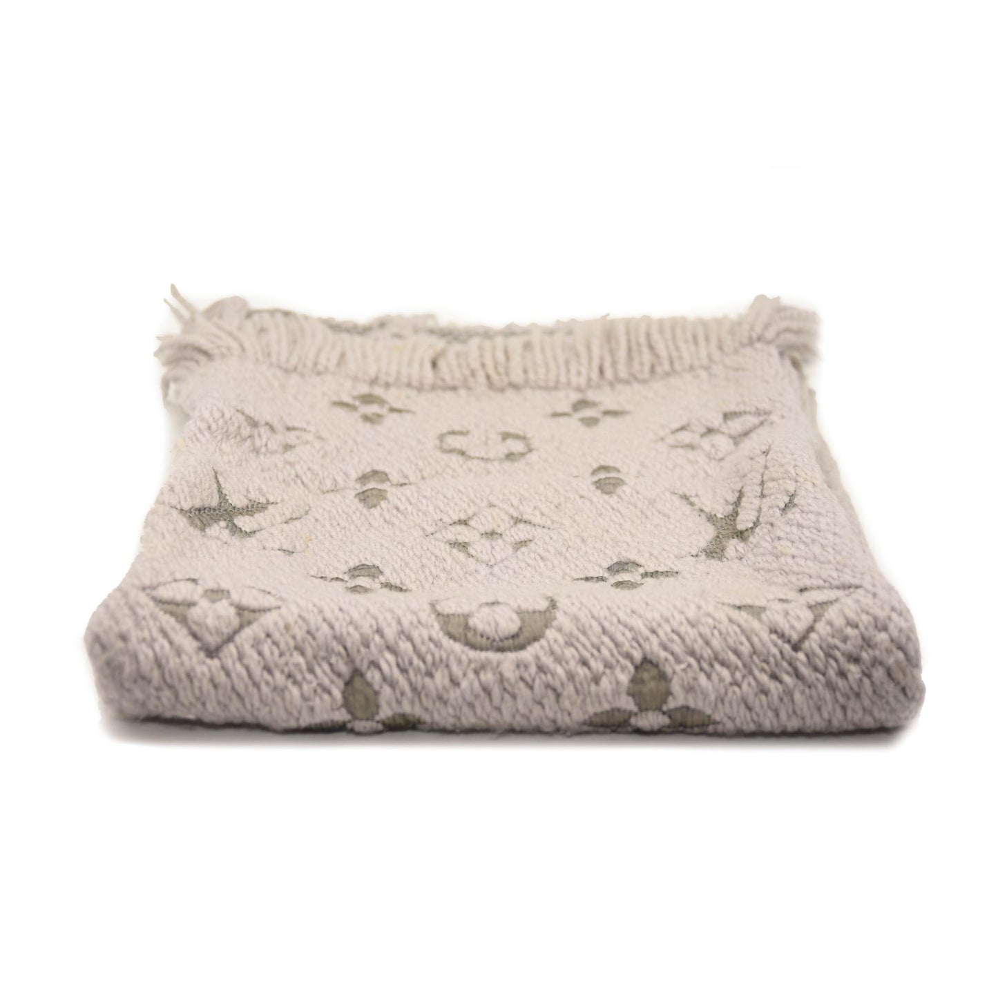 LOUIS VUITTON Wool Silk Logomania Scarf Pearl Grey