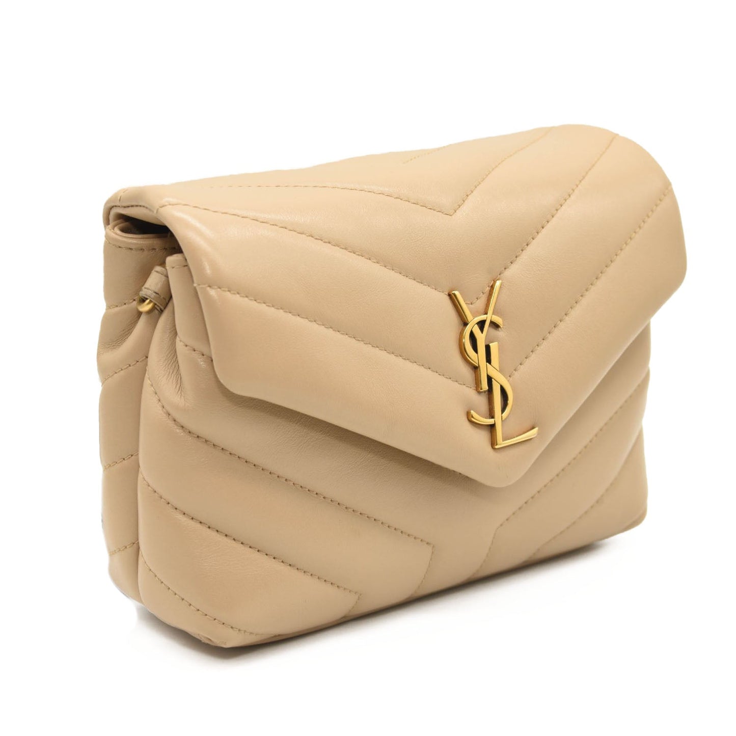 SAINT LAURENT Calfskin Y Quilted Monogram Toy Loulou Crossbody Bag Dark Beige