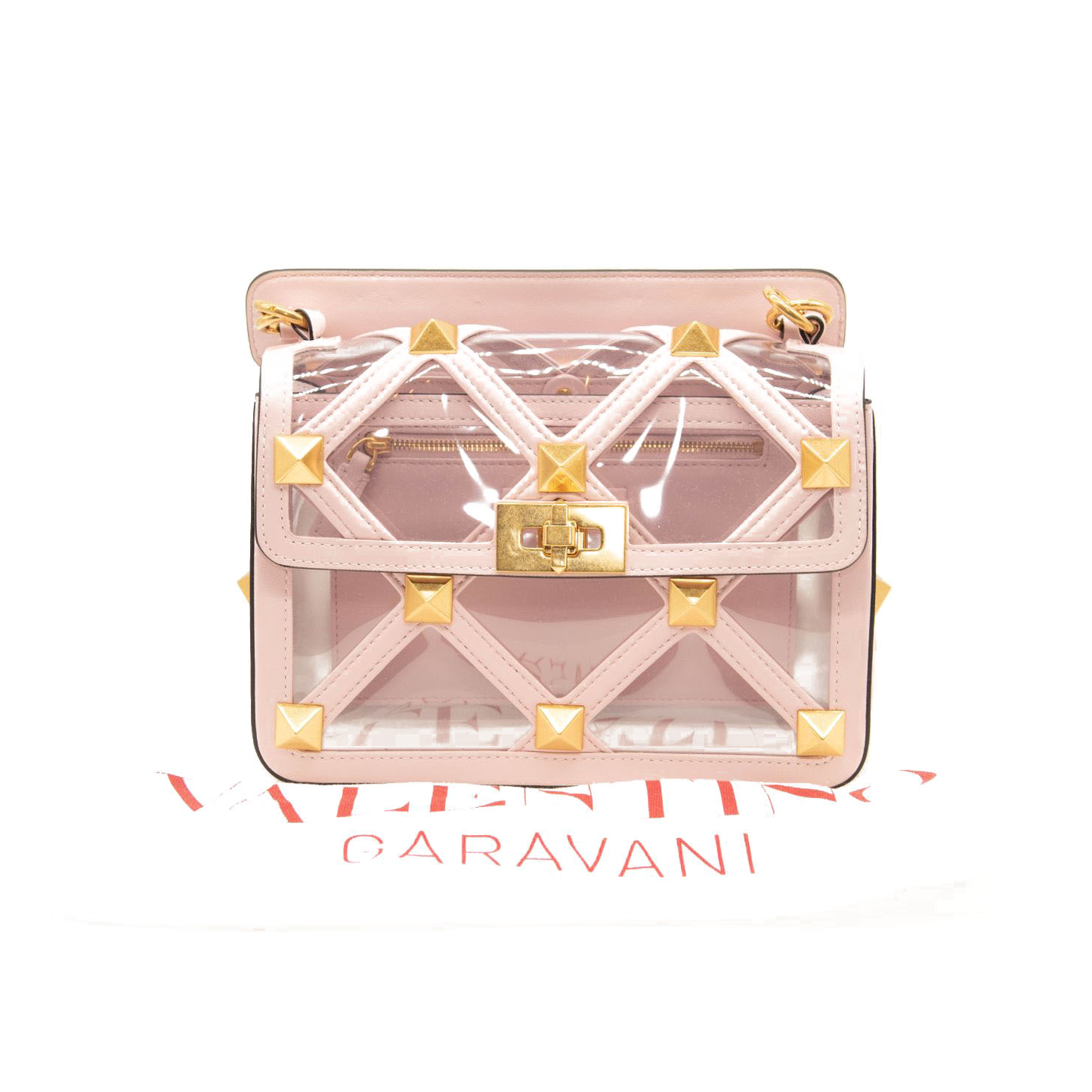 NEW Valentino Roman Stud Transparent Shoulder Bag Pink