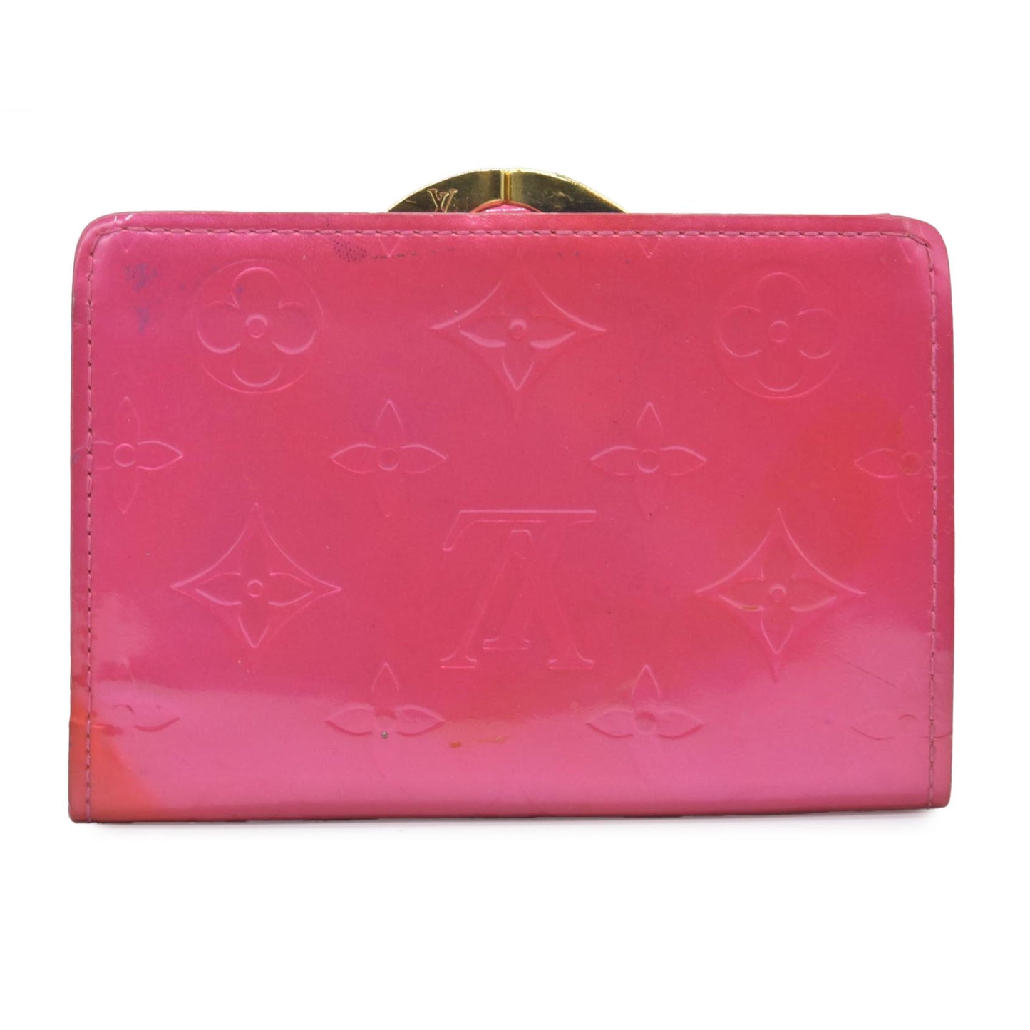 $950 2003 Louis Vuitton Monogram Vernis Pink Kisslock French Wallet MI0013